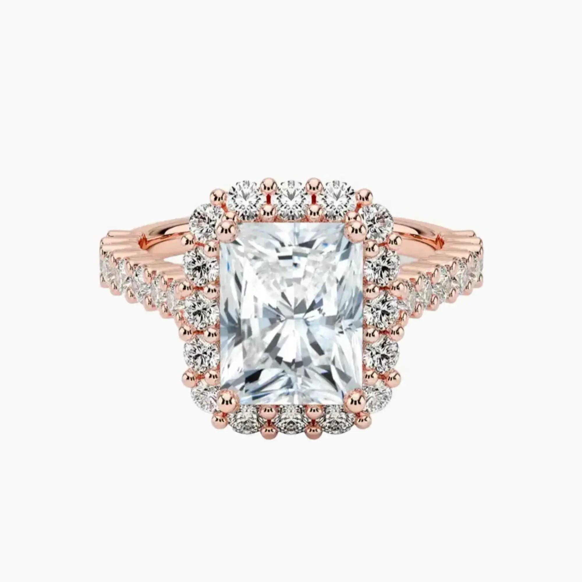 Fiora Pave Radiant Designer 1.5 Carat Lab Grown Diamond Engagement Ring in 14K Rose Gold
