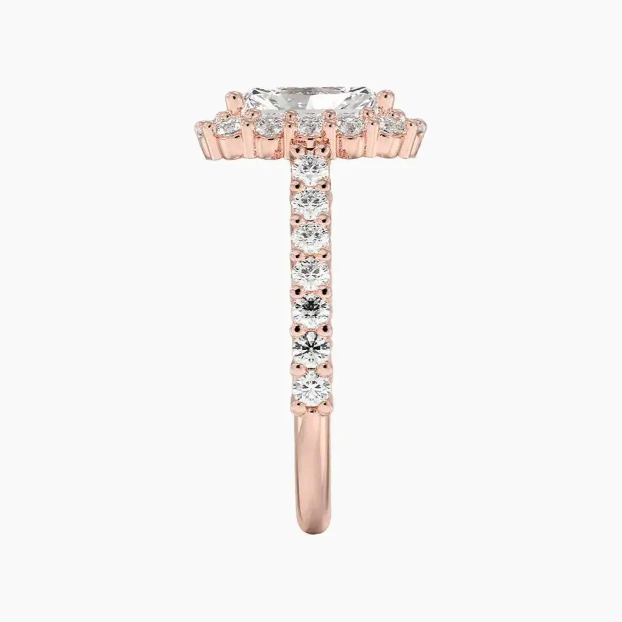 Fiora Pave Radiant Designer 1.5 Carat Lab Grown Diamond Engagement Ring in 14K Rose Gold