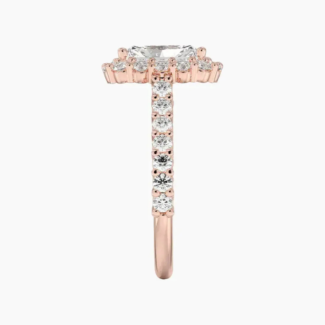 Fiora Pave Radiant Designer 1.5 Carat Lab Grown Diamond Engagement Ring in 14K Rose Gold