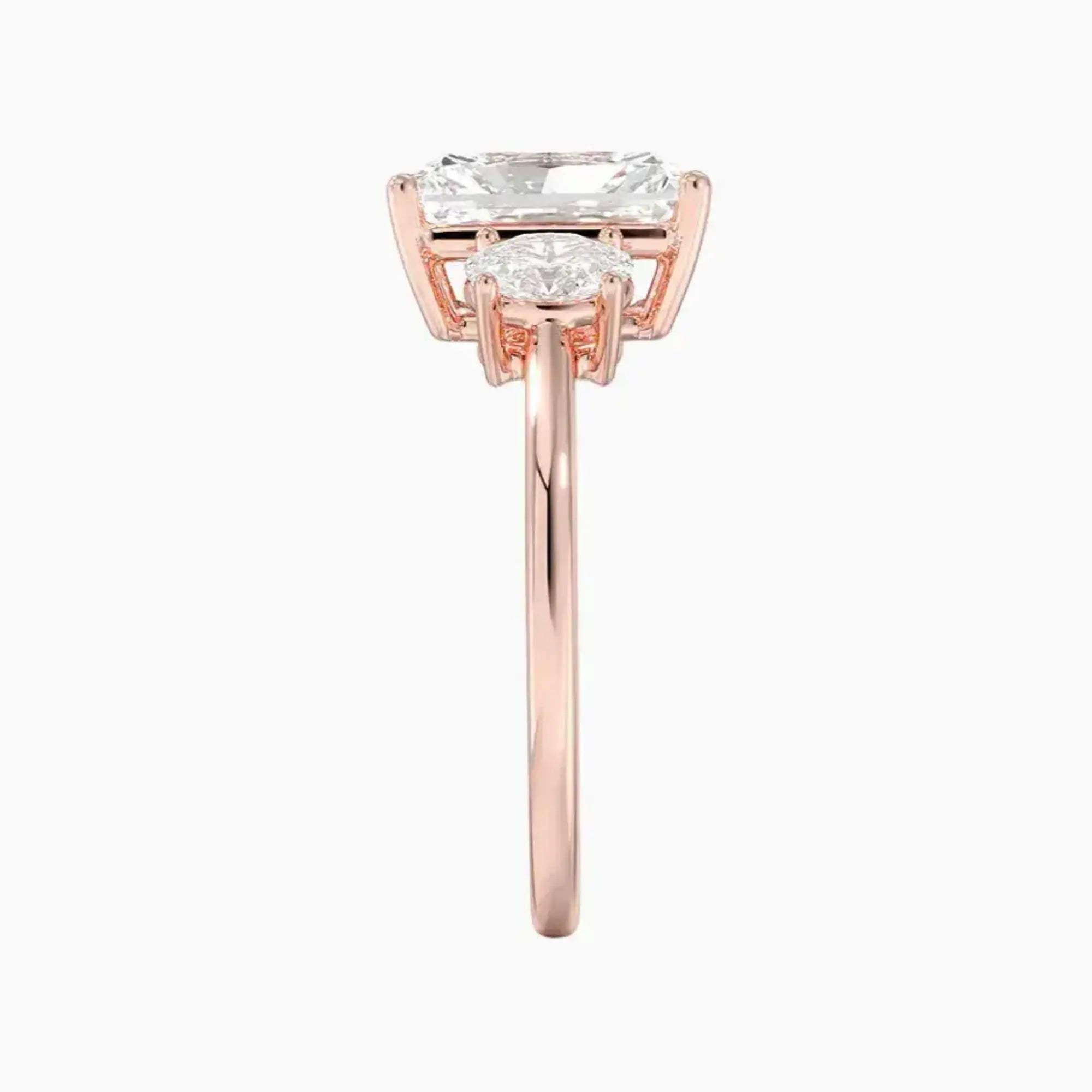 Liora Radiant Three Stone 1.5 Carat Lab Grown Diamond Engagement Ring in 14K Rose Gold