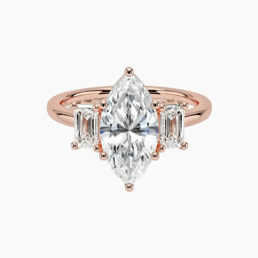 Aurelia Marquise Three Stone 1.5 Carat Lab Grown Diamond Engagement Ring in 18K Rose Gold