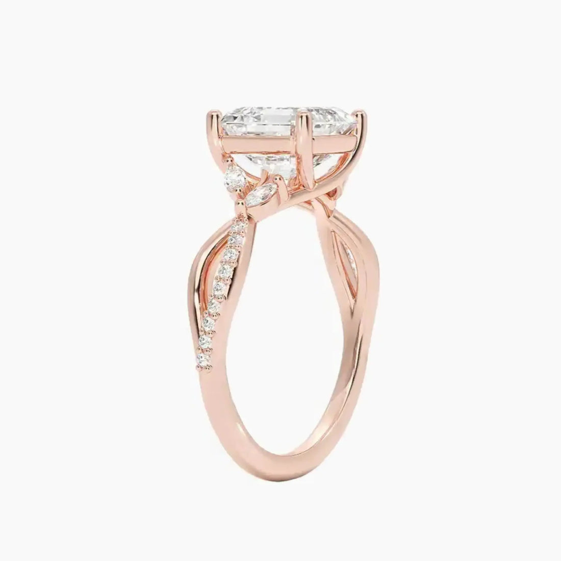 Aria Adorned 2 Carat Asscher Cut Solitaire Lab Grown Diamond Ring in 18K White Gold - View 5