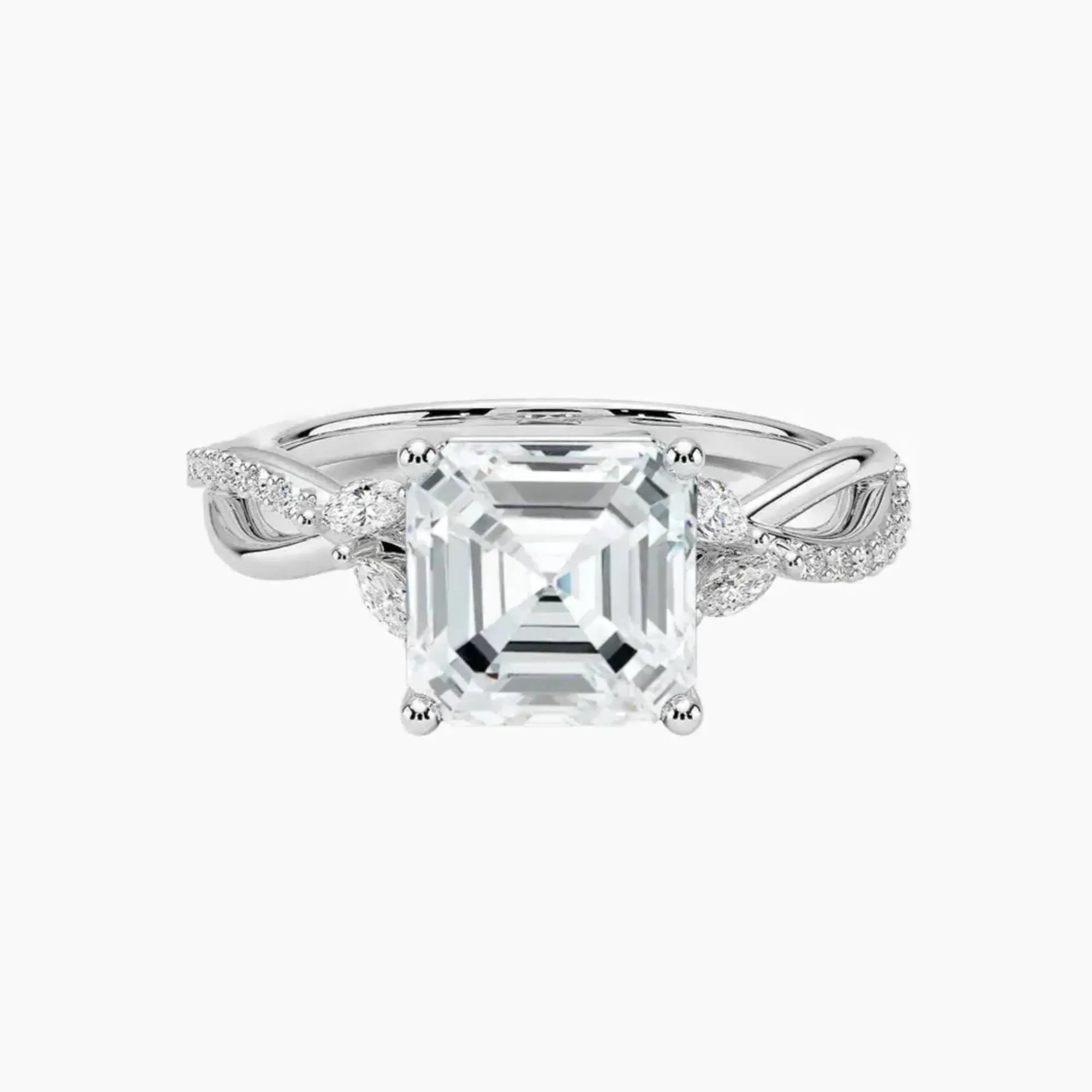 Aria Adorned 1.5 Carat Asscher Cut Solitaire Lab Grown Diamond Ring in Silver