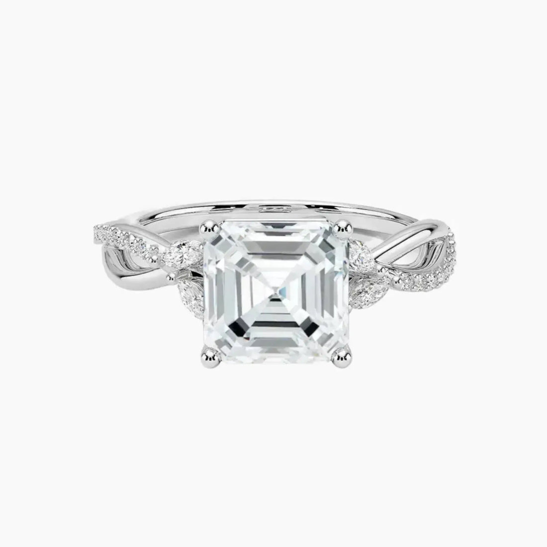 Aria Adorned 3.5 Carat Asscher Cut Solitaire Lab Grown Diamond Ring in Silver