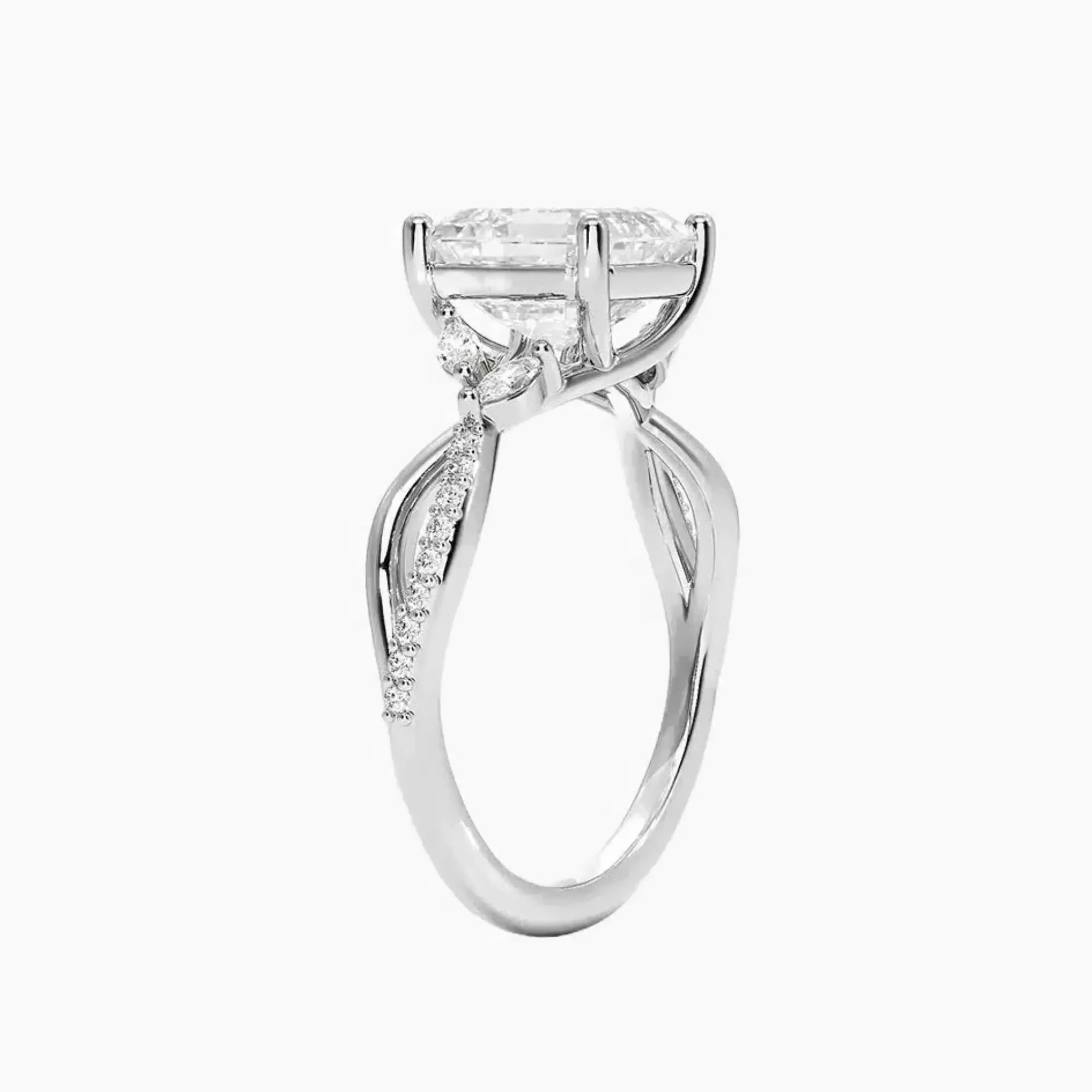 Aria Adorned 2.5 Carat Asscher Cut Solitaire Lab Grown Diamond Ring in 10K White Gold - View 2
