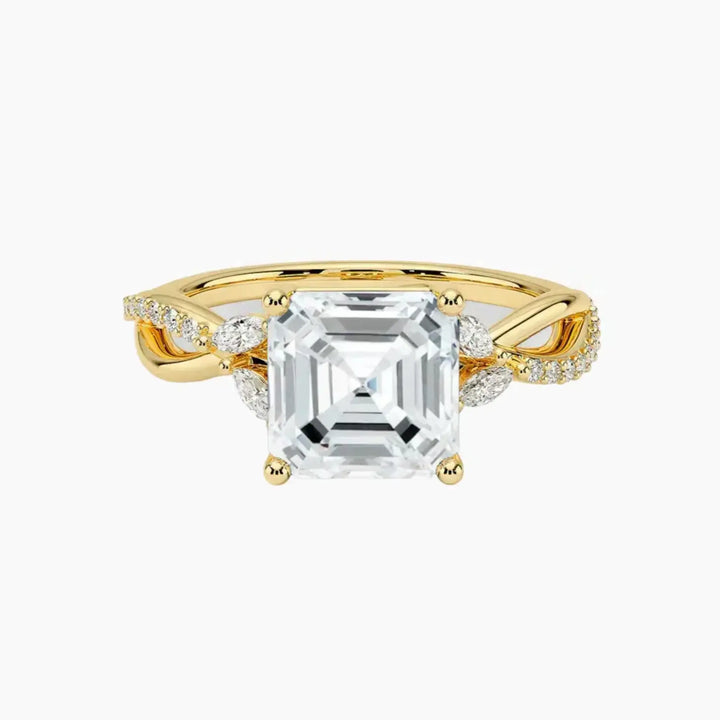Aria Adorned 2 Carat Asscher Cut Solitaire Lab Grown Diamond Ring in 14K Yellow Gold