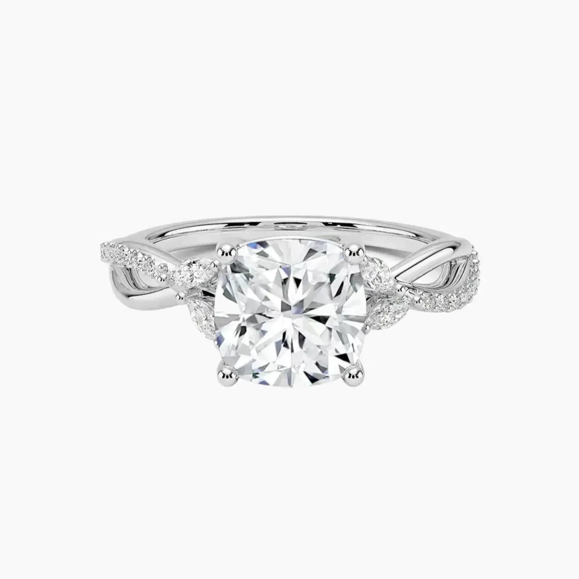 Aria Adorned 3.5 Carat Cushion Cut Solitaire Lab Grown Diamond Ring in Silver