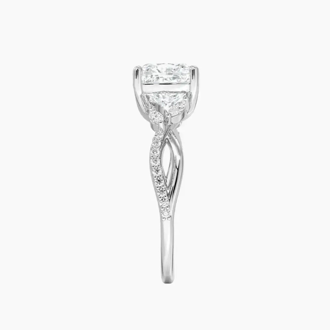 Aria Adorned 2.5 Carat Cushion Cut Solitaire Lab Grown Diamond Ring in Silver - View 3