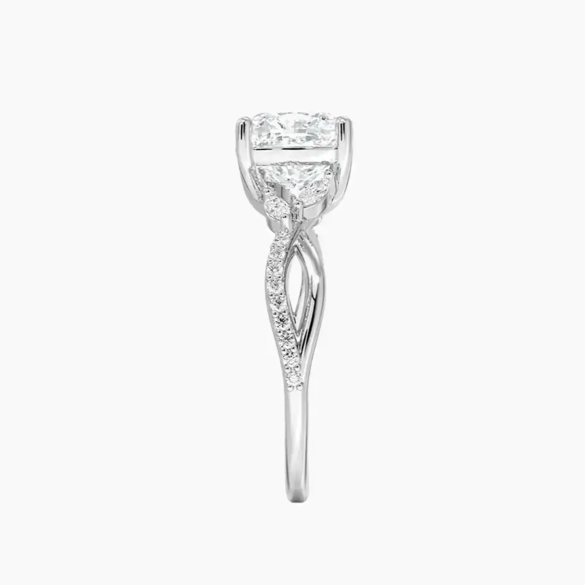 Aria Adorned 4.5 Carat Cushion Cut Solitaire Lab Grown Diamond Ring in Silver - View 3