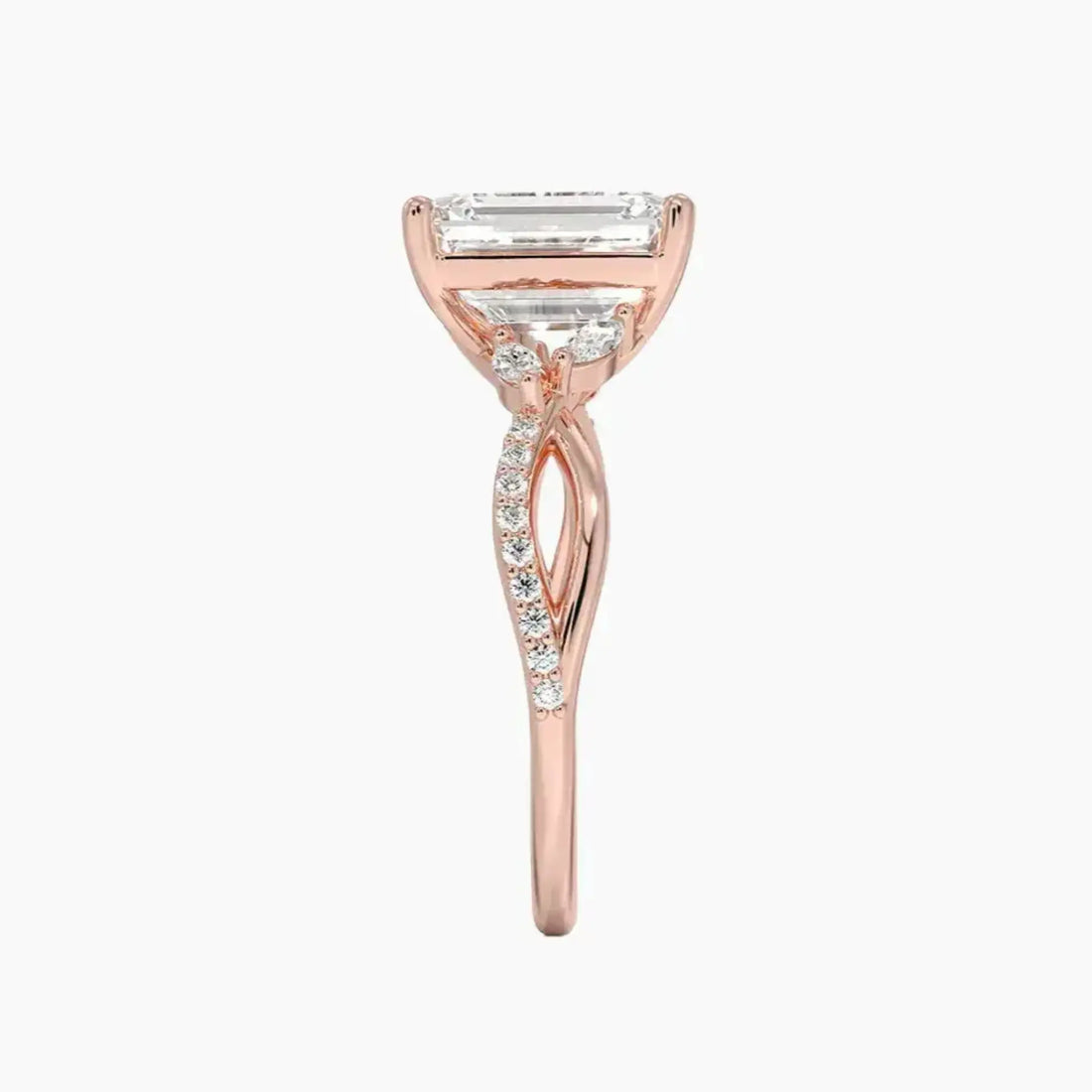 Aria Adorned 4.5 Carat Emerald Cut Solitaire Lab Grown Diamond Ring in 18K Rose Gold - View 3