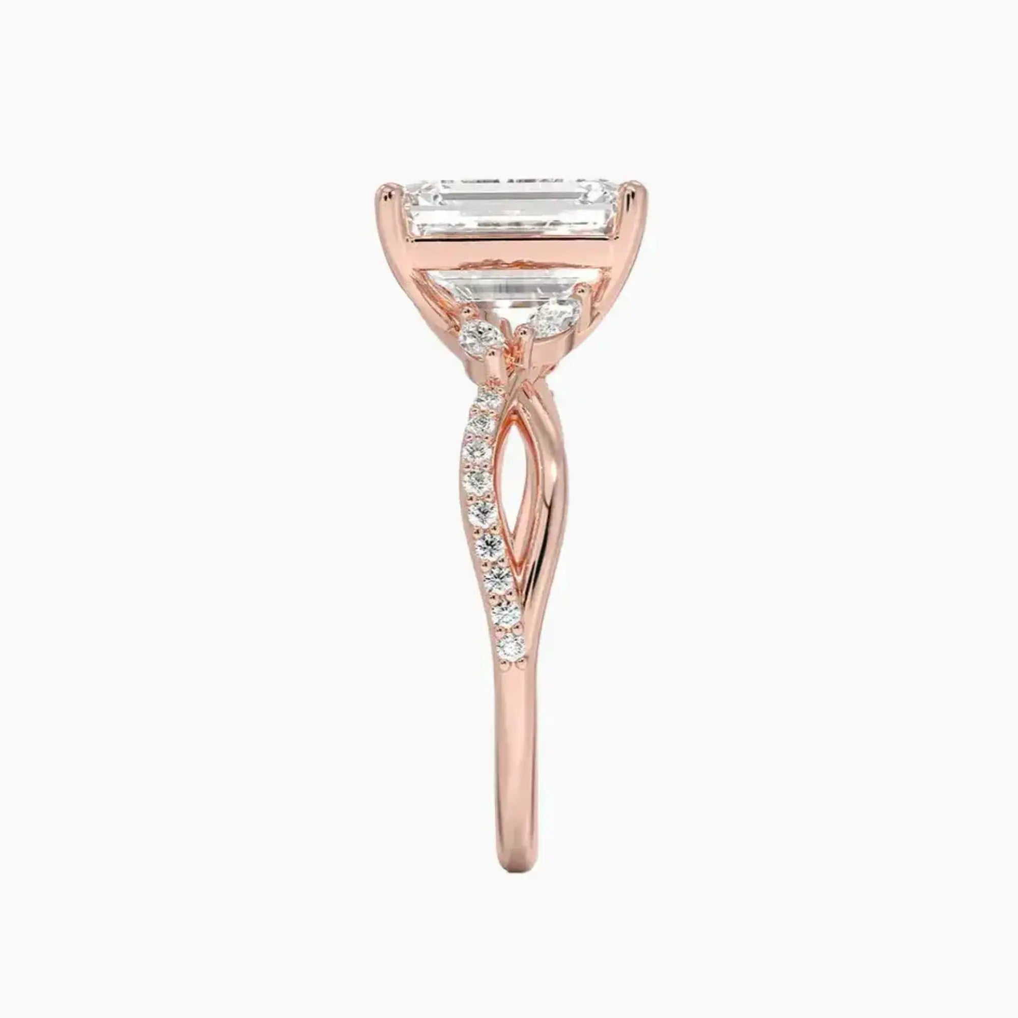 Aria Adorned 4.5 Carat Emerald Cut Solitaire Lab Grown Diamond Ring in 14K White Gold - View 6