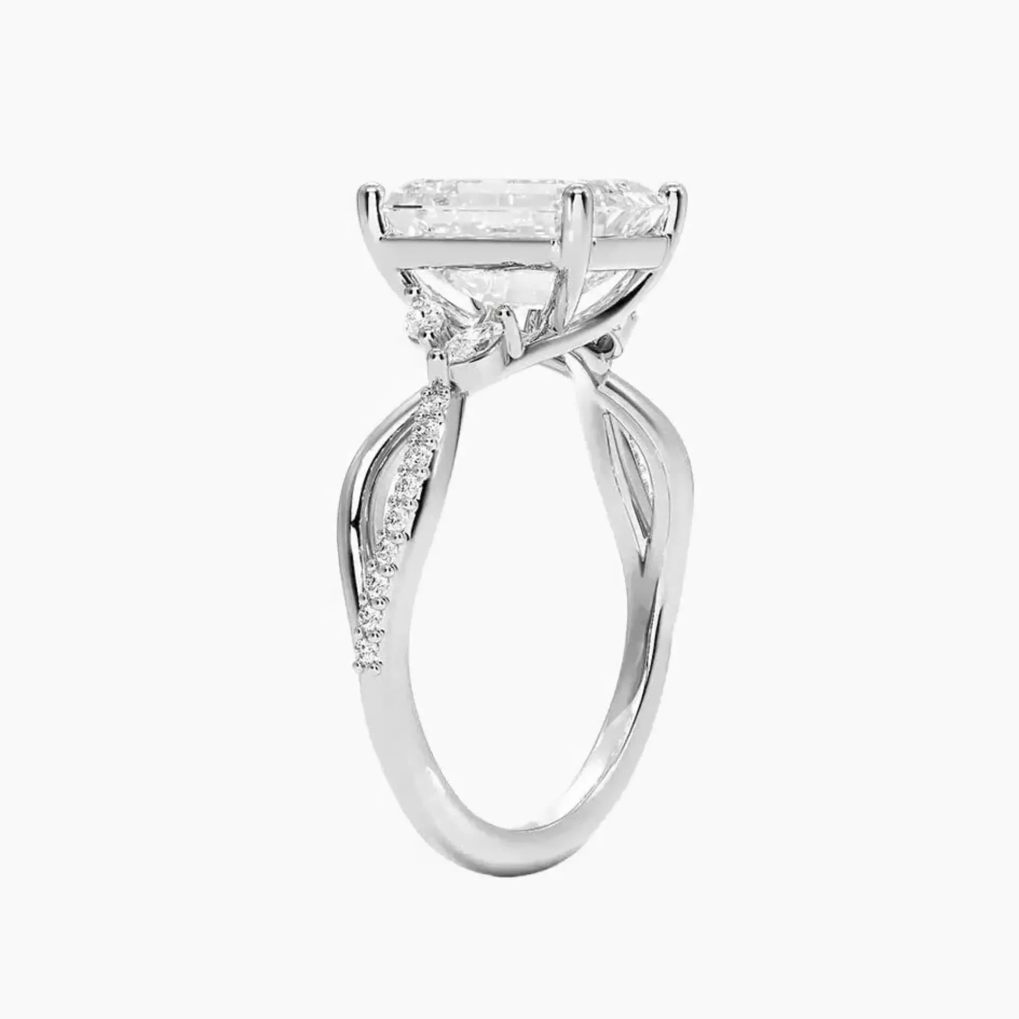 Aria Adorned 1 Carat Emerald Cut Solitaire Lab Grown Diamond Ring in Platinum - View 2