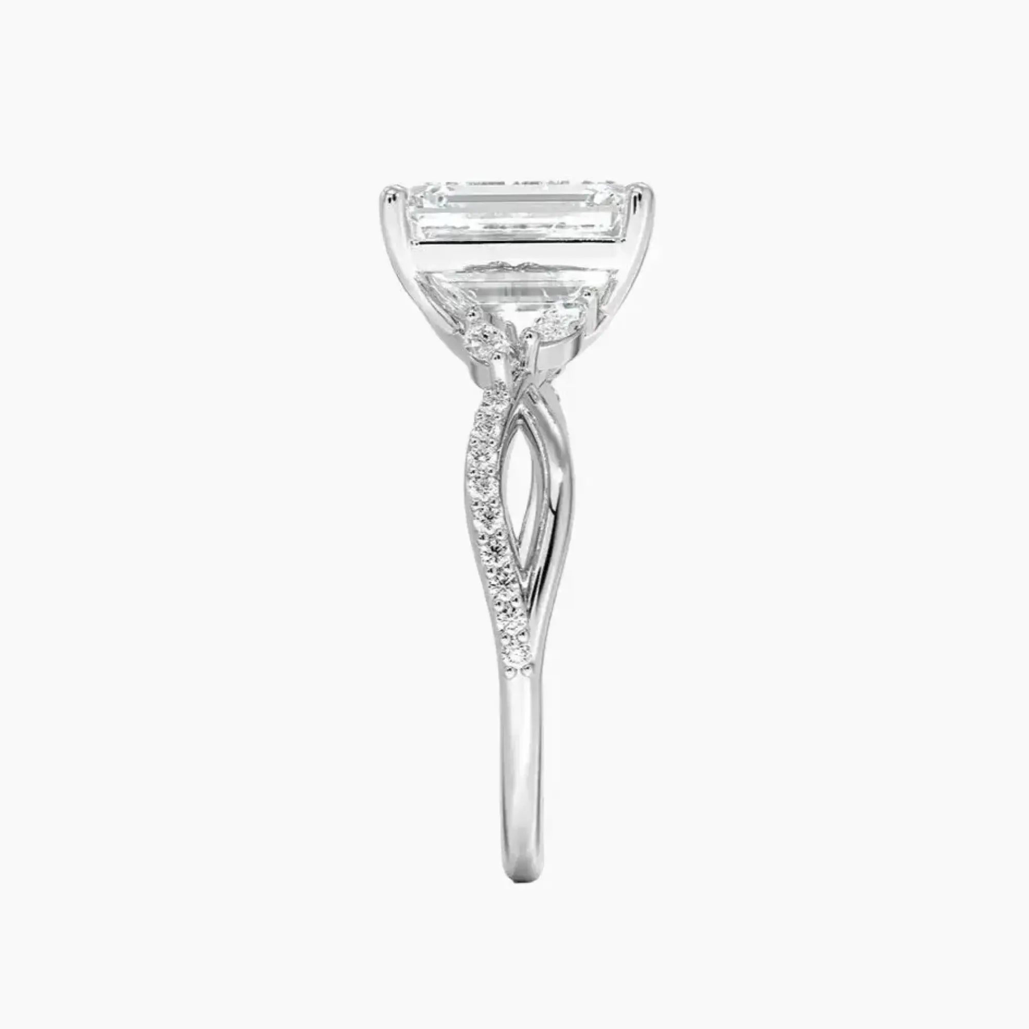 Aria Adorned 3.5 Carat Emerald Cut Solitaire Lab Grown Diamond Ring in 10K White Gold - View 3