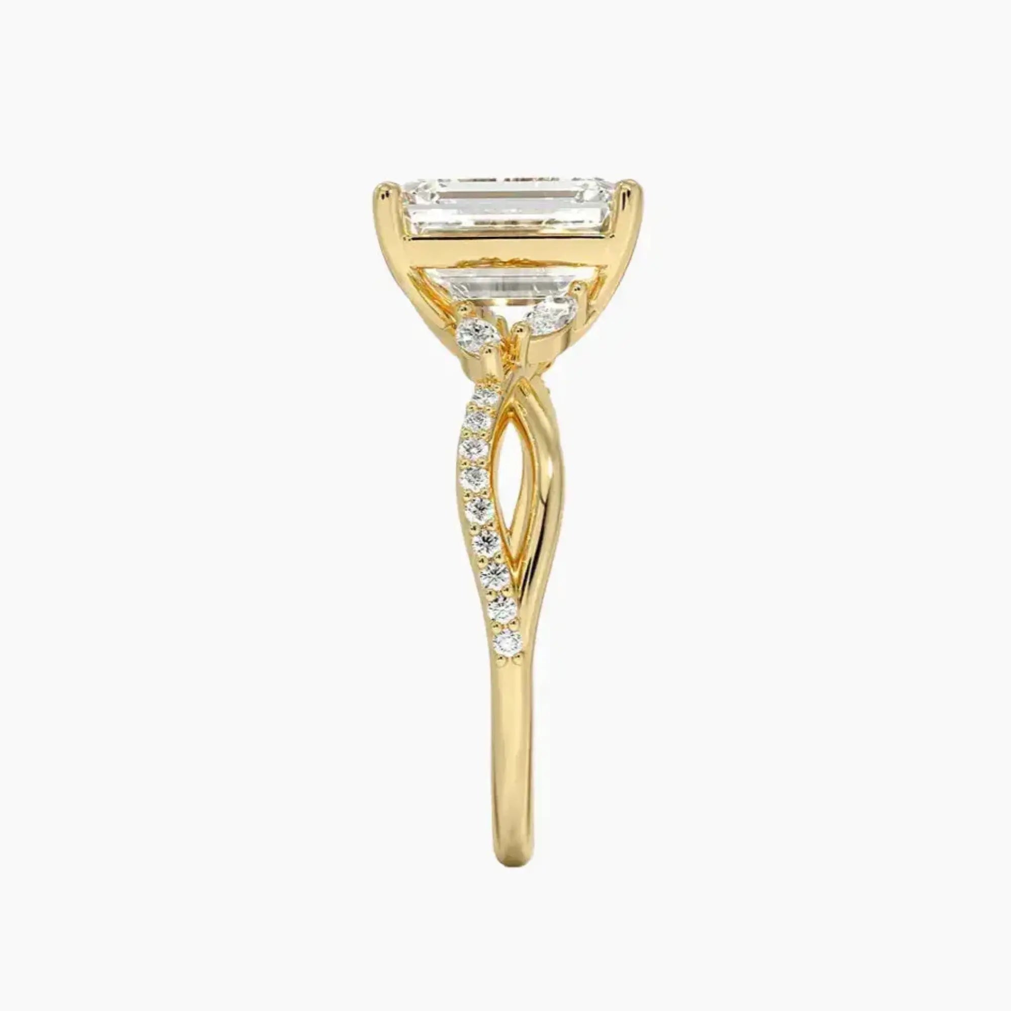 Aria Adorned 4.5 Carat Emerald Cut Solitaire Lab Grown Diamond Ring in 10K Rose Gold - View 9