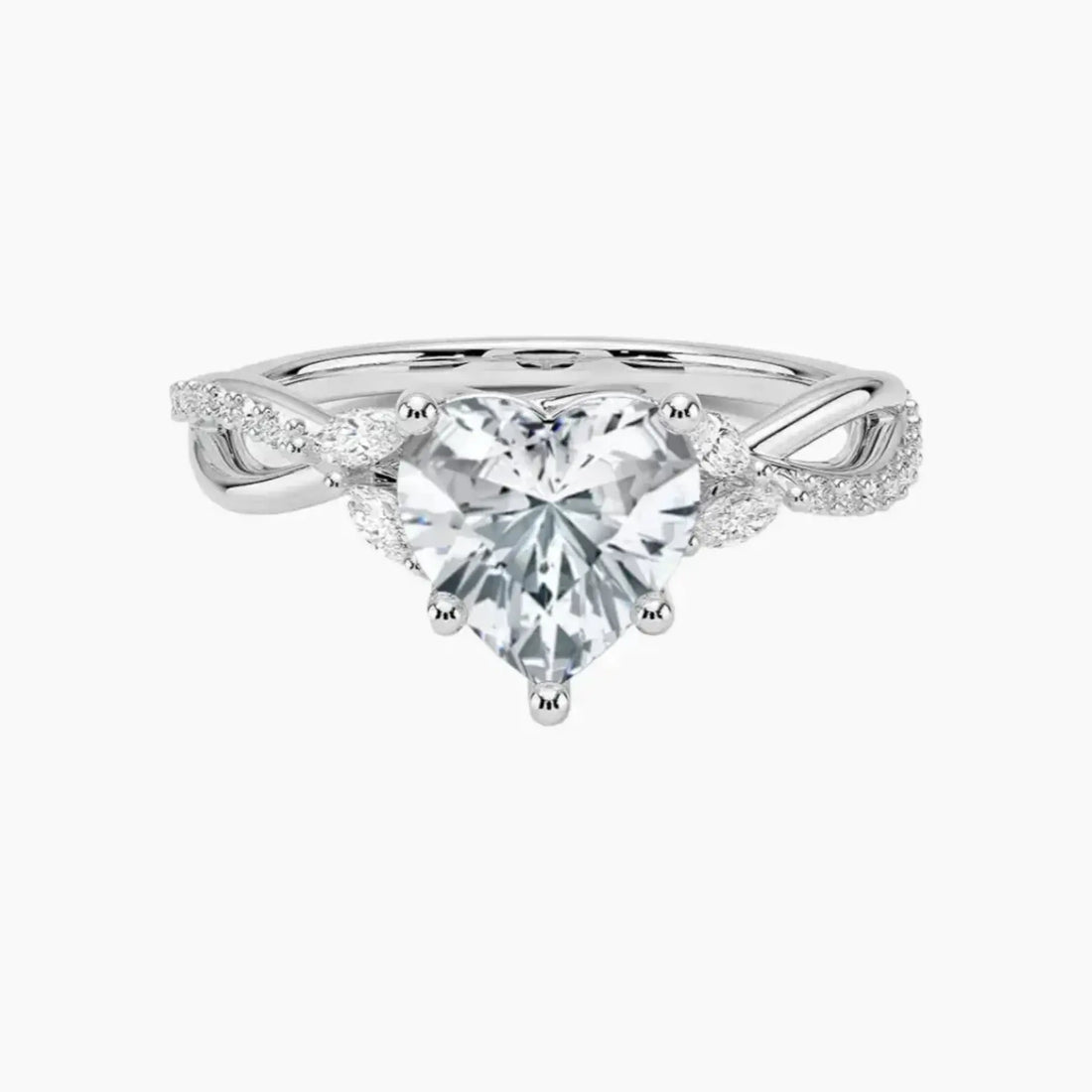 Aria Adorned 4 Carat Heart Cut Solitaire Lab Grown Diamond Ring in Silver