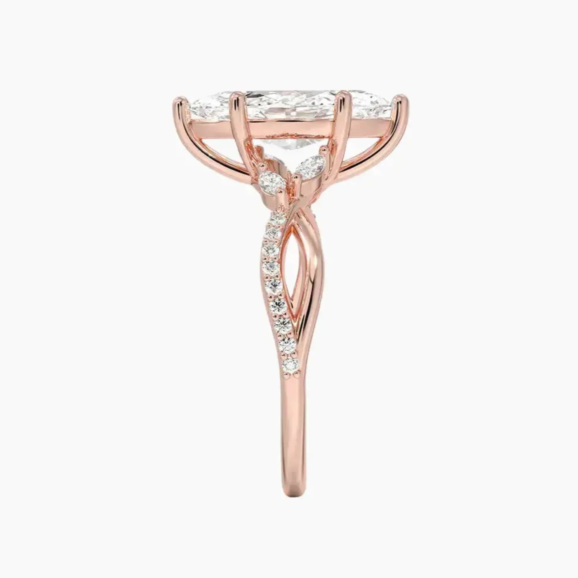Aria Adorned 3.5 Carat Marquise Cut Solitaire Lab Grown Diamond Ring in 10K Rose Gold - View 3