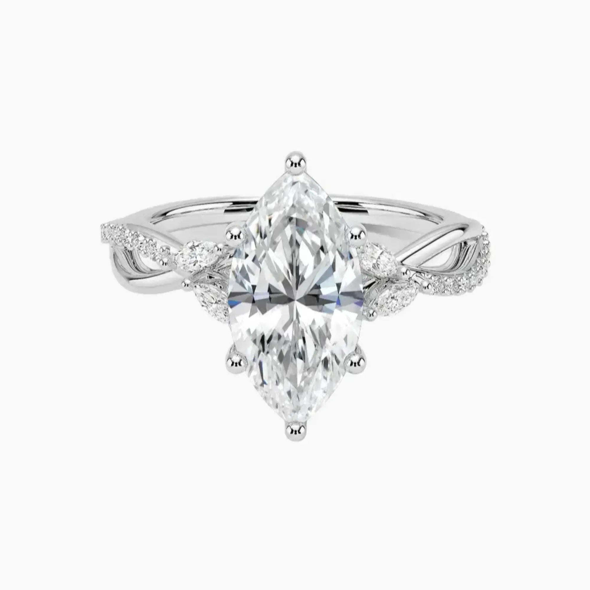 Aria Adorned 4.5 Carat Marquise Cut Solitaire Lab Grown Diamond Ring in 14K White Gold