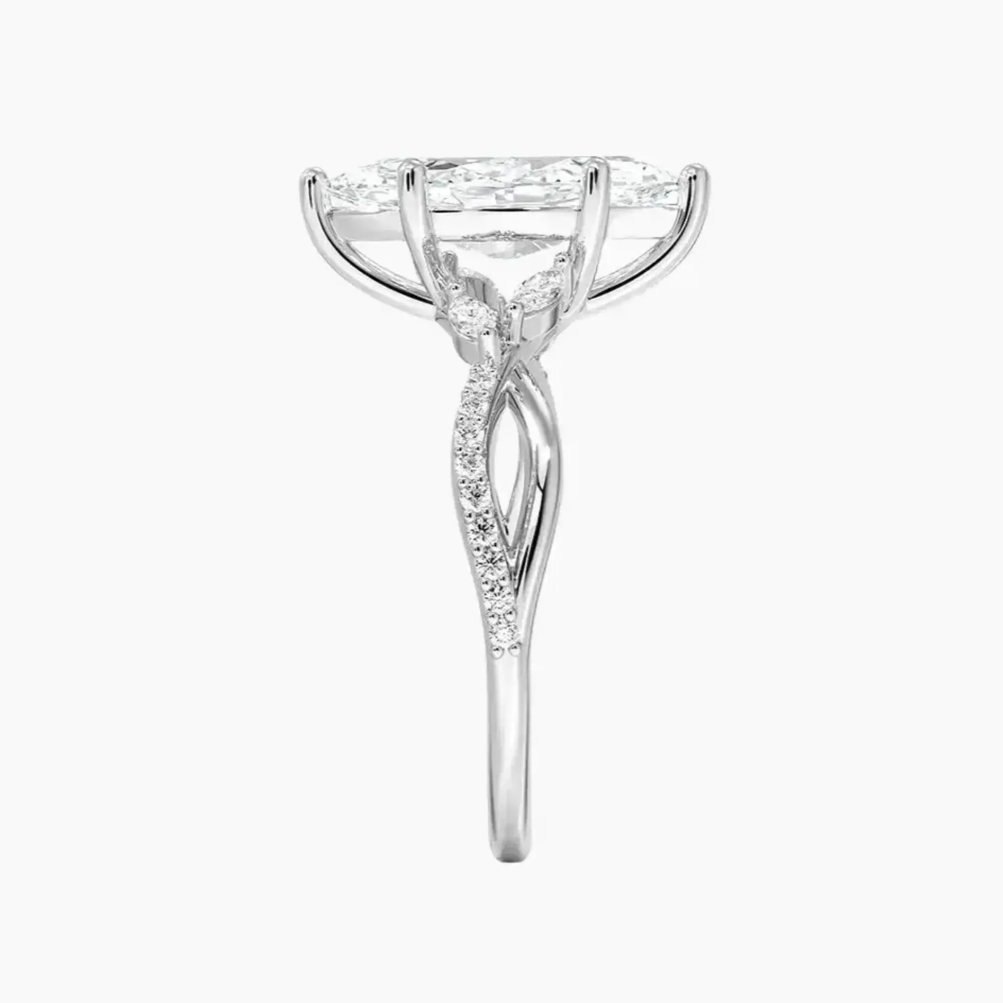 Aria Adorned 4.5 Carat Marquise Cut Solitaire Lab Grown Diamond Ring in 14K White Gold - View 3