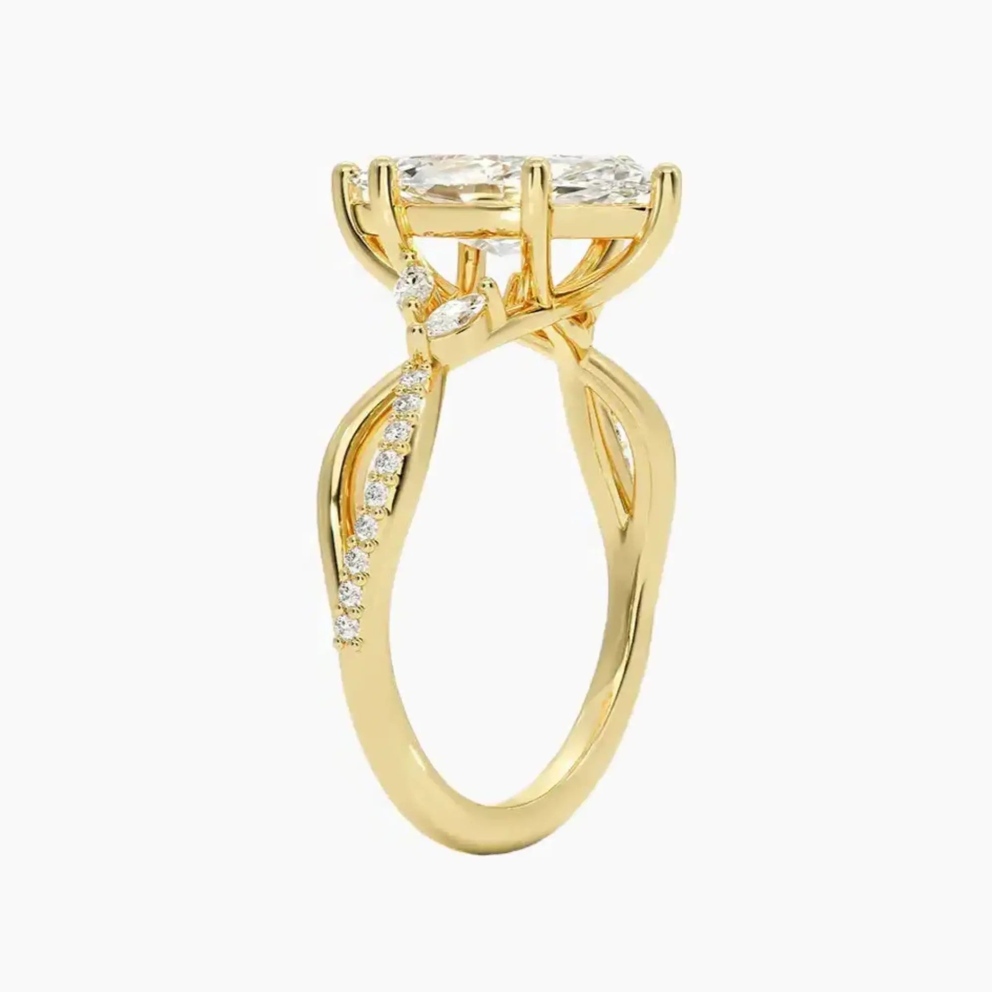 Aria Adorned 3 Carat Marquise Cut Solitaire Lab Grown Diamond Ring in 10K Yellow Gold - View 2