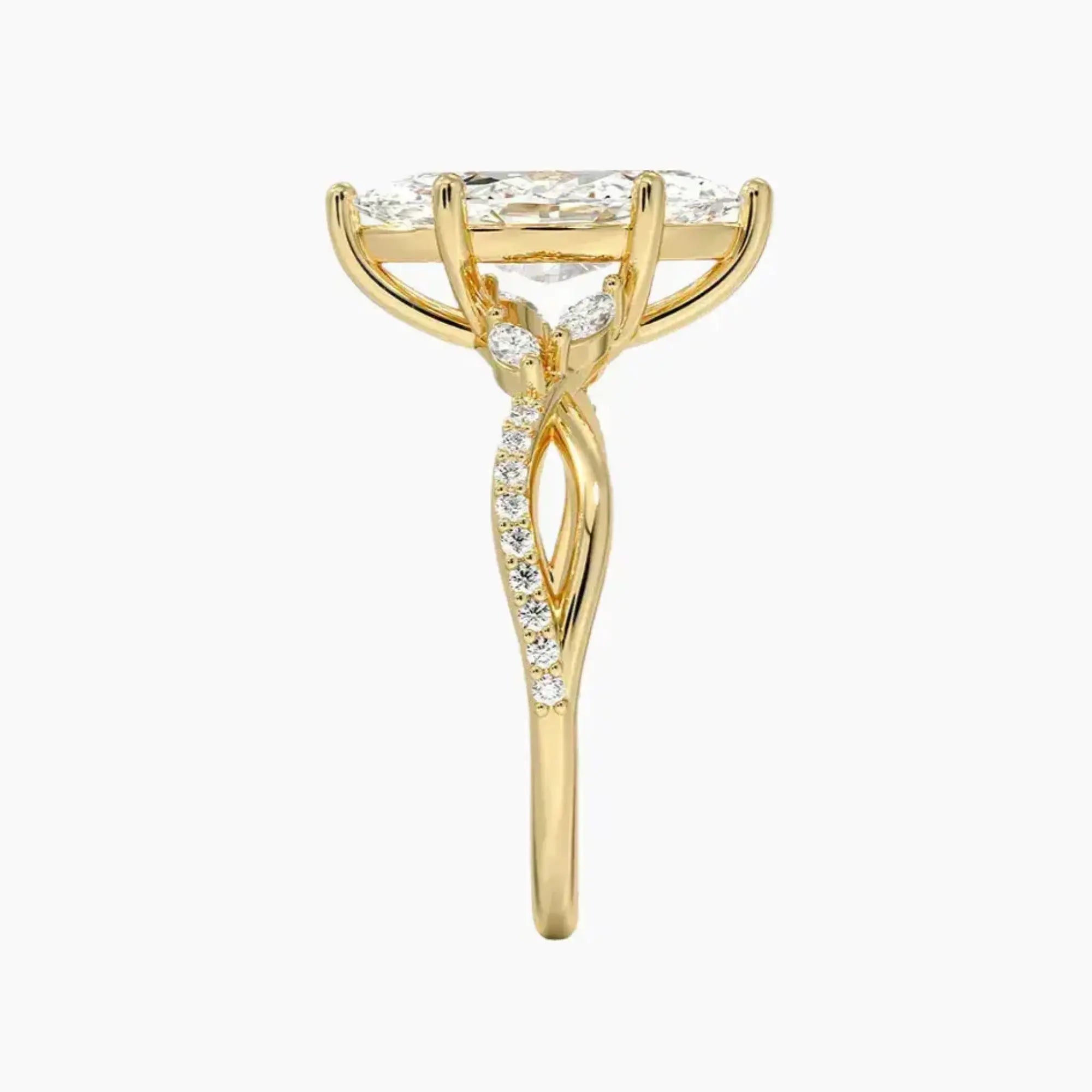 Aria Adorned 2 Carat Marquise Cut Solitaire Lab Grown Diamond Ring in 10K Yellow Gold - View 3