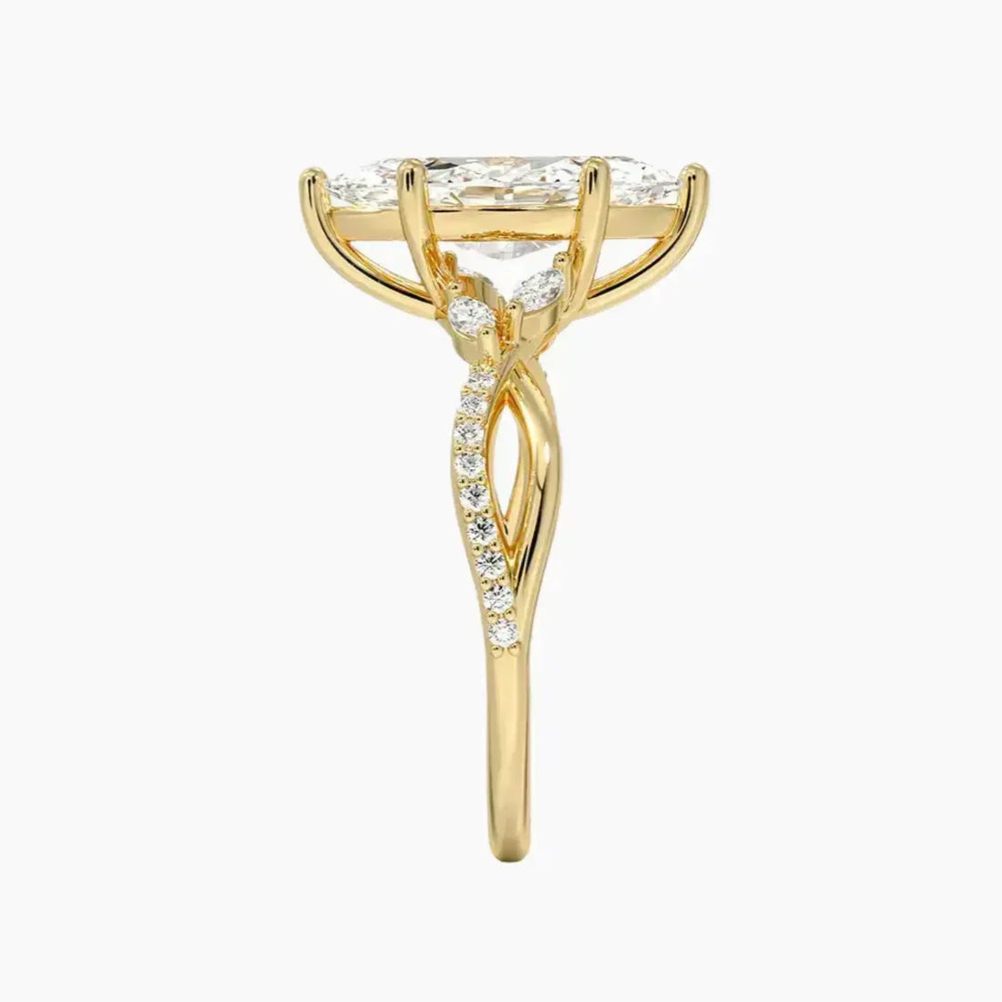 Aria Adorned 4 Carat Marquise Cut Solitaire Lab Grown Diamond Ring in 10K Yellow Gold - View 3