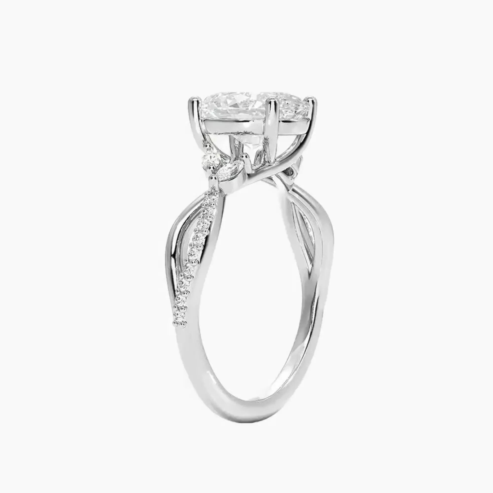 Aria Adorned 2 Carat Oval Cut Solitaire Lab Grown Diamond Ring in Silver - View 2