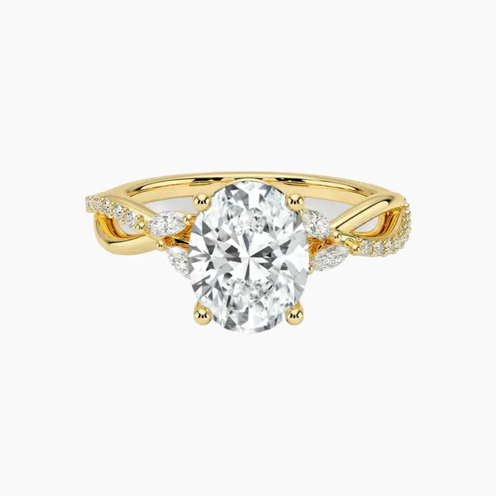 Aria Adorned 2 Carat Oval Cut Solitaire Lab Grown Diamond Ring in 14K Yellow Gold