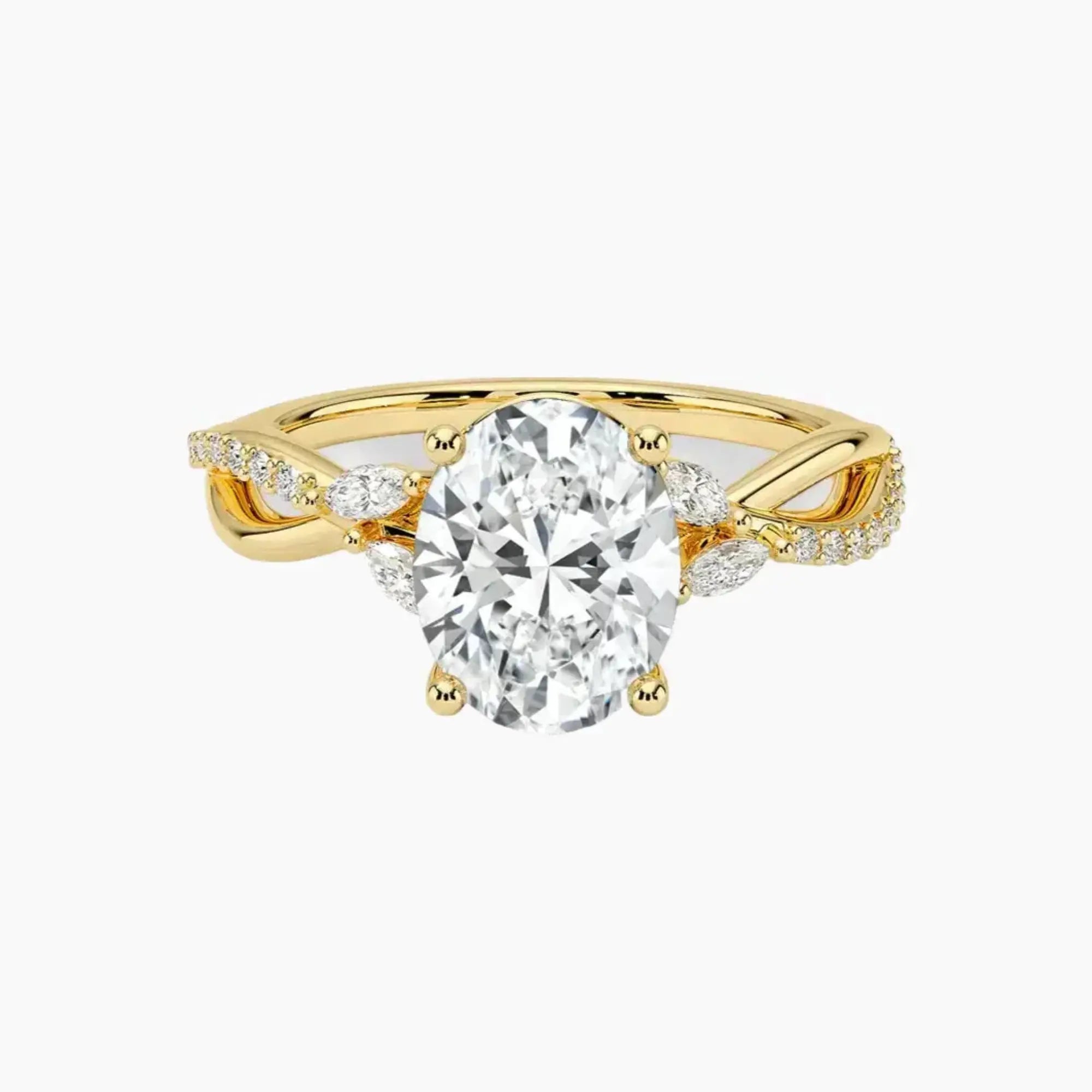 Aria Adorned 2 Carat Oval Cut Solitaire Lab Grown Diamond Ring in 10K Yellow Gold