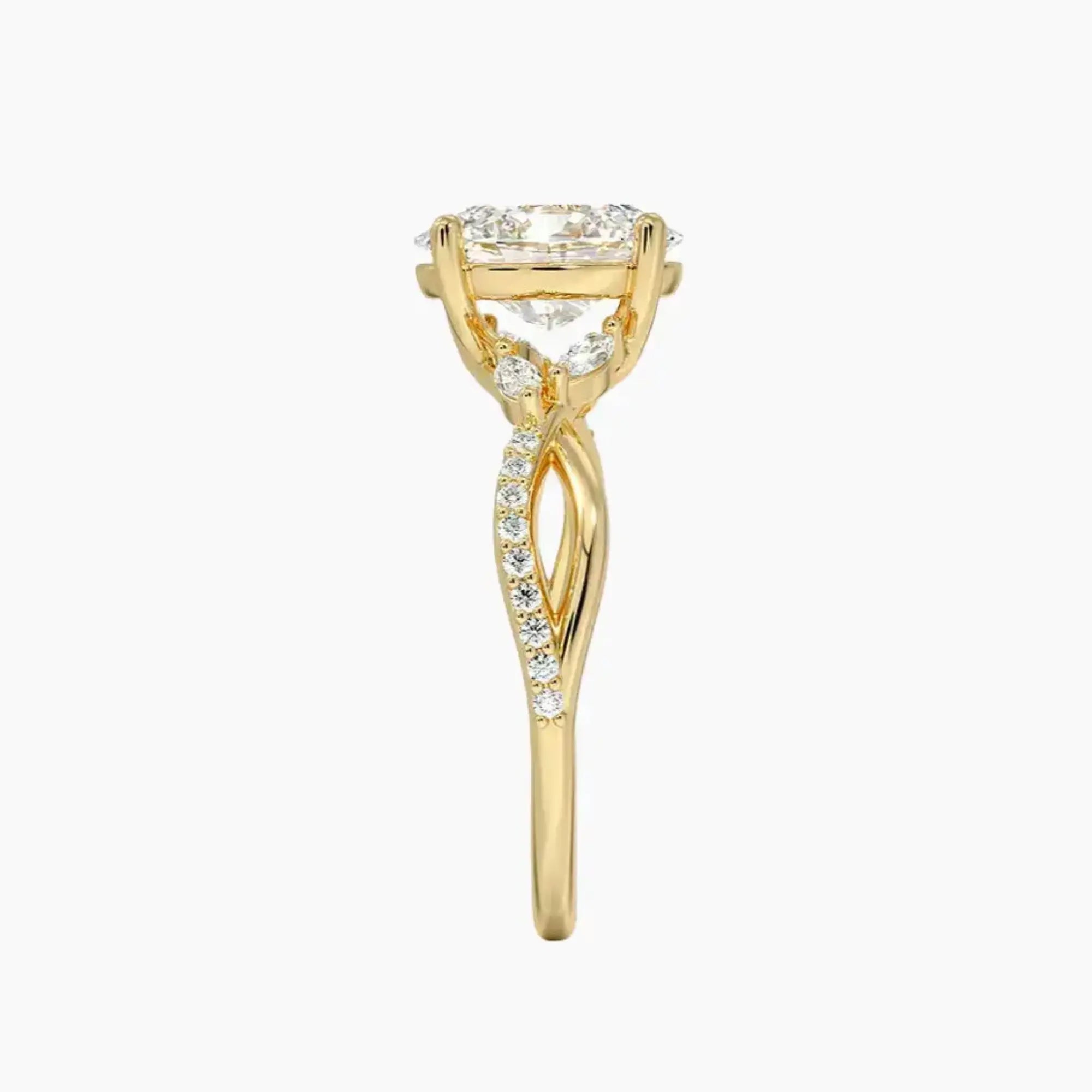 Aria Adorned 5 Carat Oval Cut Solitaire Lab Grown Diamond Ring in 10K Yellow Gold - View 3