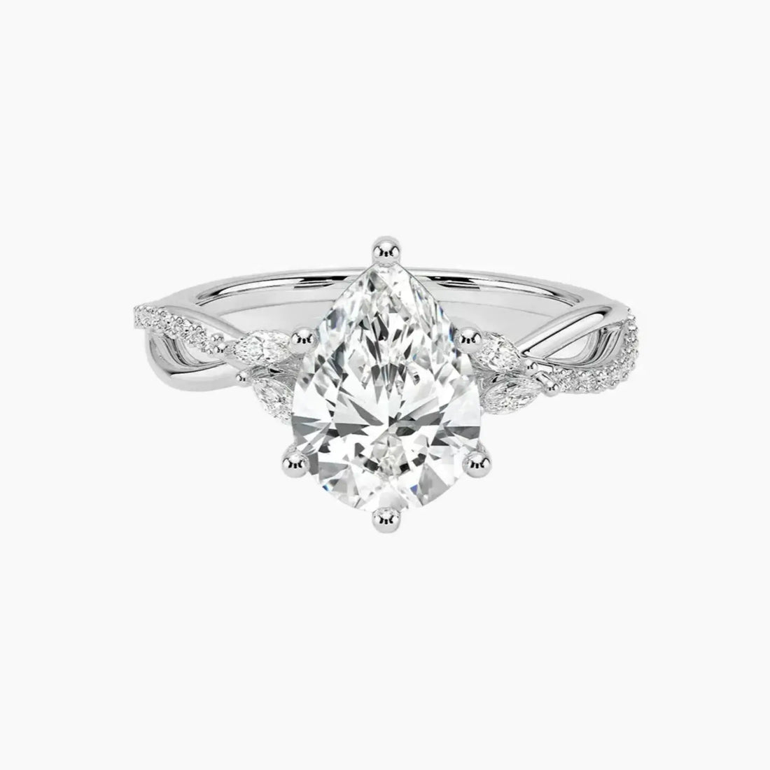 Aria Adorned 3 Carat Pear Cut Solitaire Lab Grown Diamond Ring in 10K White Gold