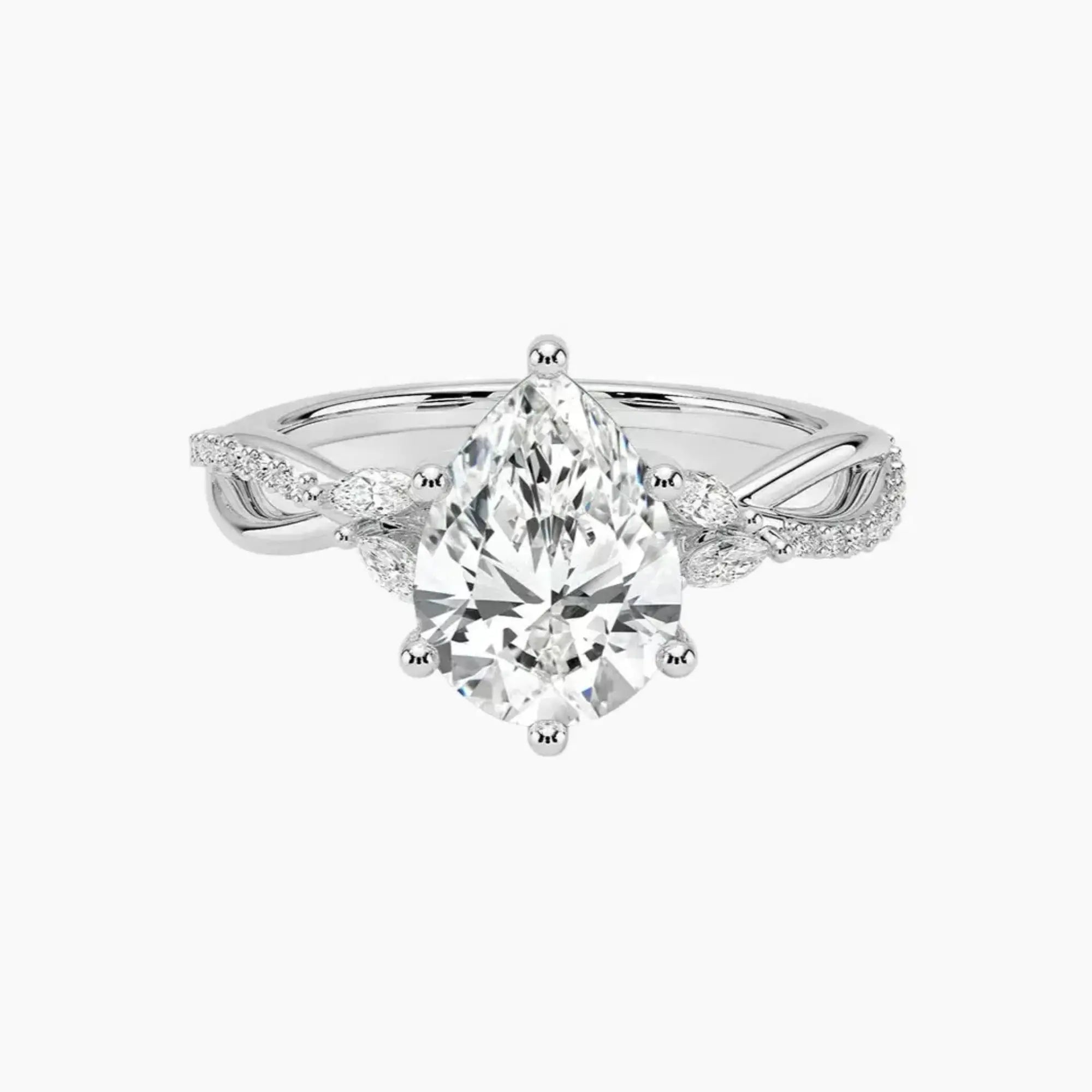 Aria Adorned 3 Carat Pear Cut Solitaire Lab Grown Diamond Ring in 14K Yellow Gold - View 4
