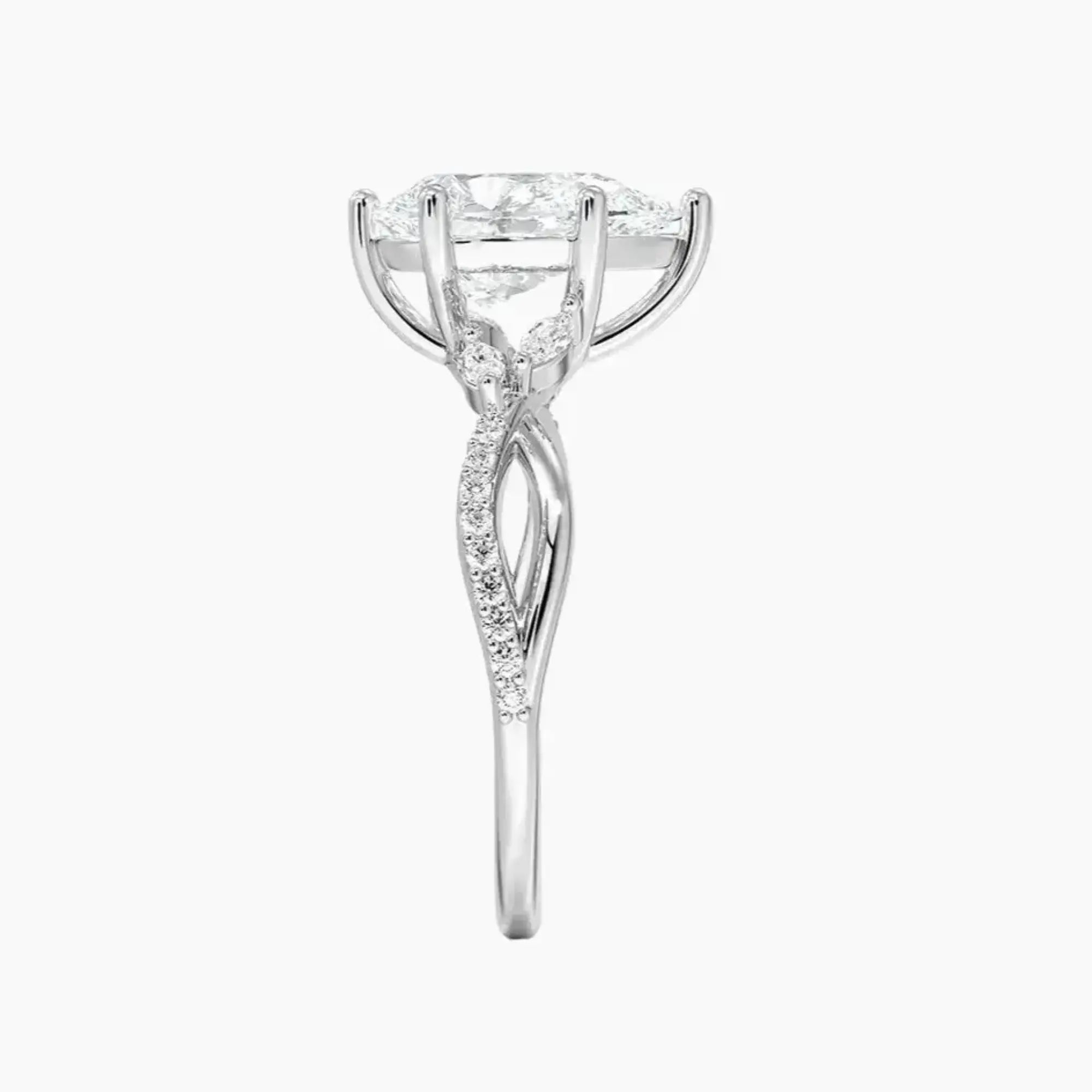 Aria Adorned 4 Carat Pear Cut Solitaire Lab Grown Diamond Ring in Silver - View 3