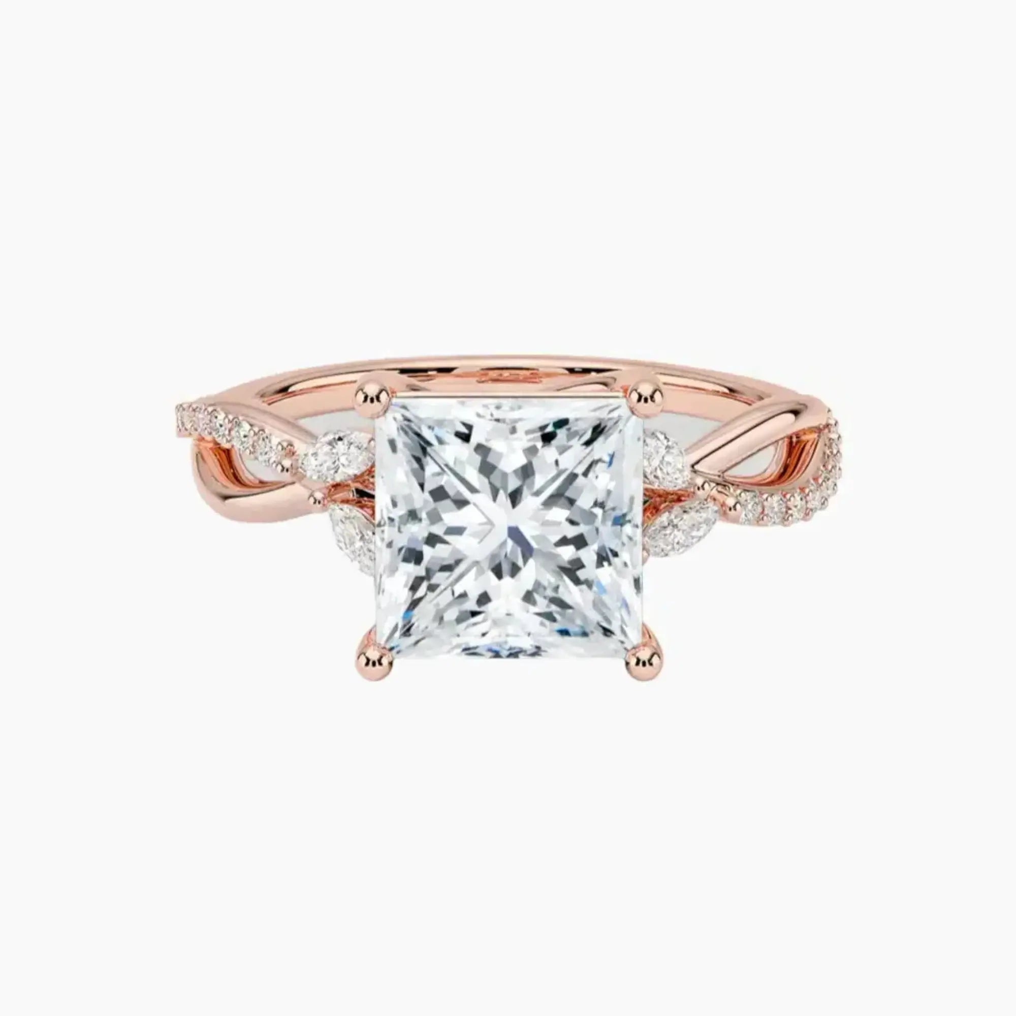 Aria Adorned 3.5 Carat Princess Cut Solitaire Lab Grown Diamond Ring in 10K White Gold - View 4