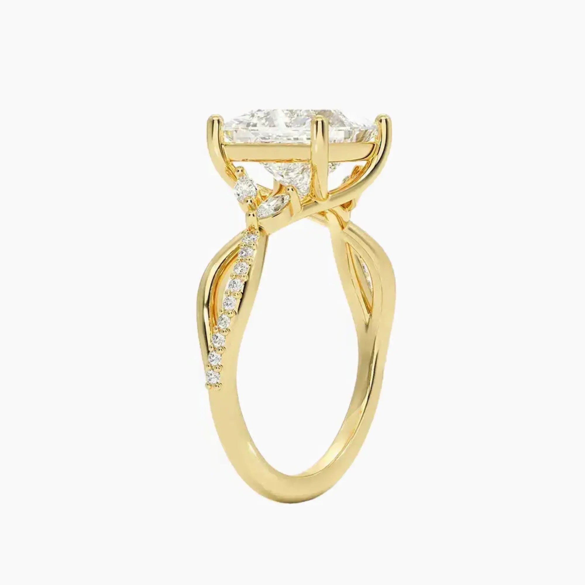 Aria Adorned 4.5 Carat Princess Cut Solitaire Lab Grown Diamond Ring in 14K Yellow Gold - View 2