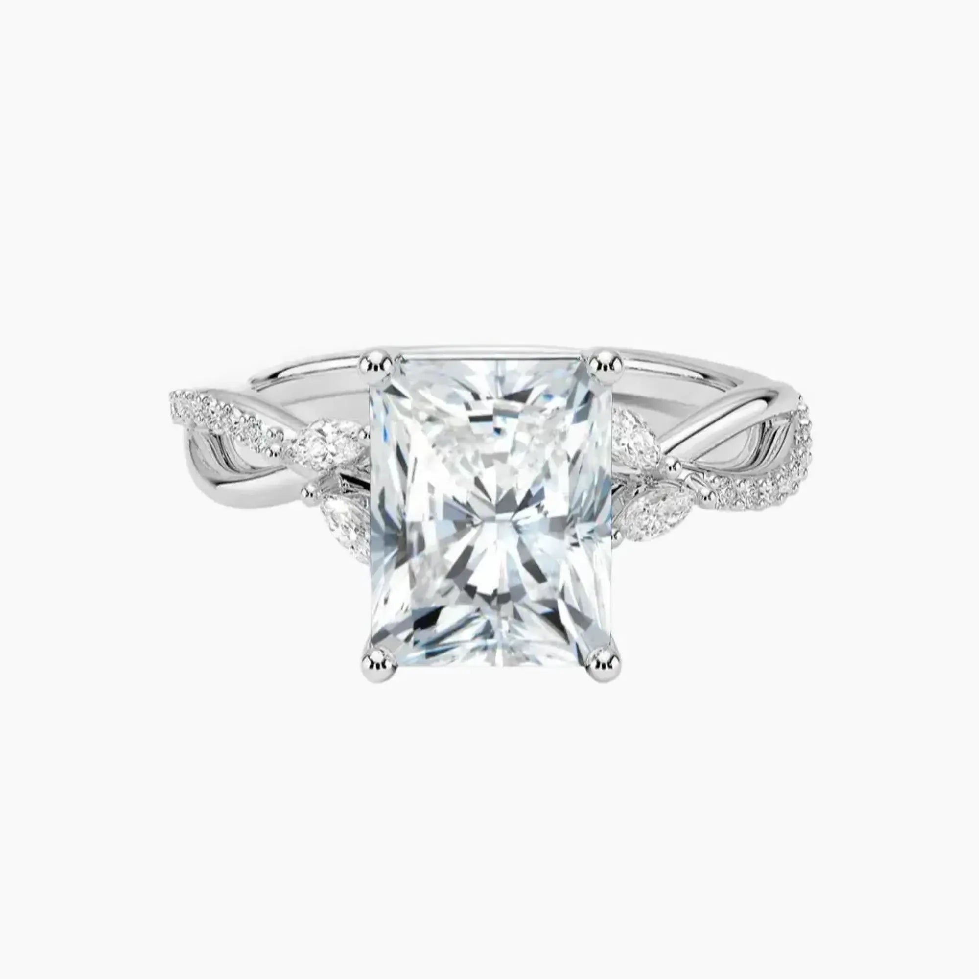 Aria Adorned 4.5 Carat Radiant Cut Solitaire Lab Grown Diamond Ring in Silver
