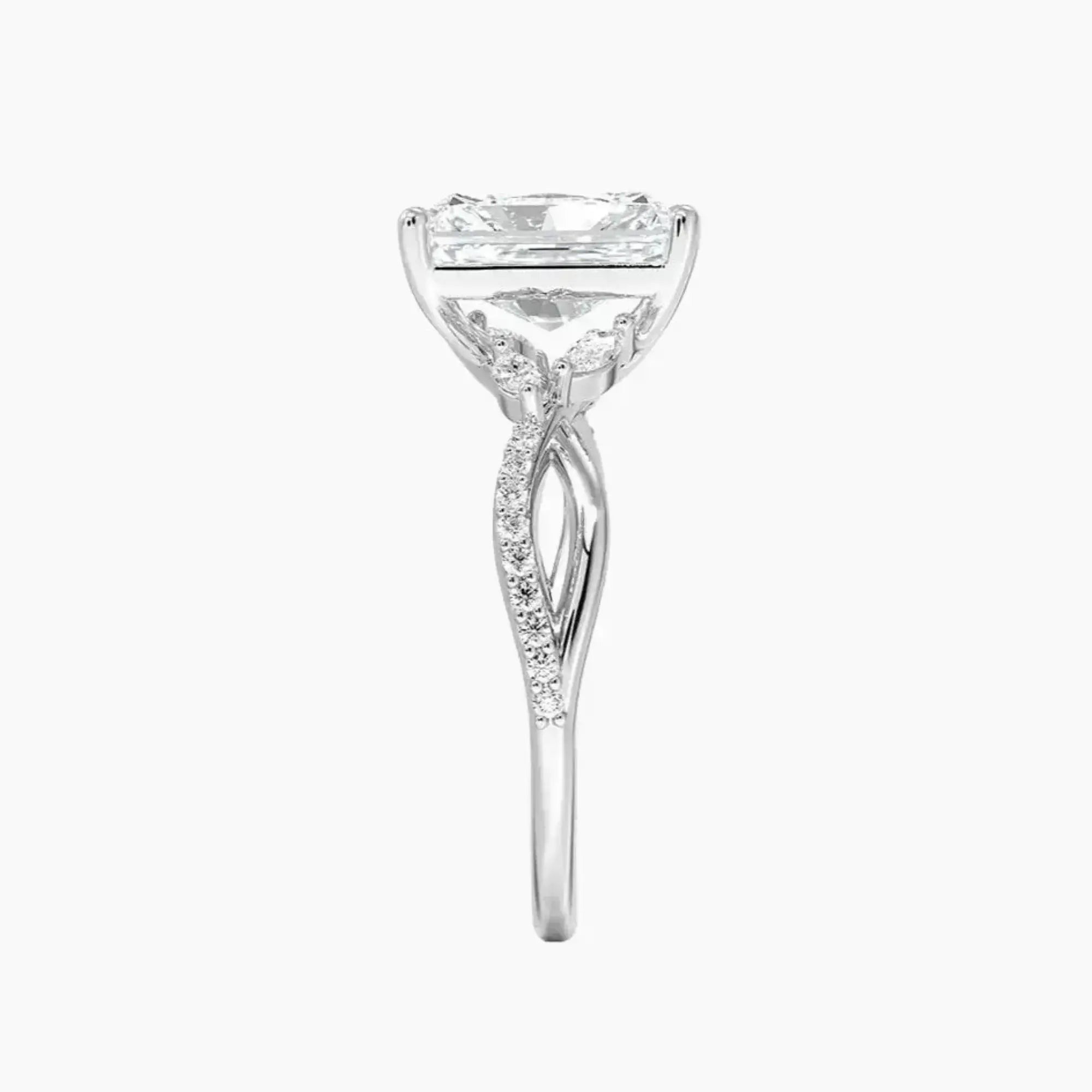 Aria Adorned 1 Carat Radiant Cut Solitaire Lab Grown Diamond Ring in Silver - View 3