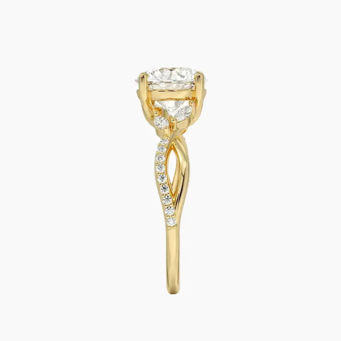 Aria Adorned 1 Carat Round Cut Solitaire Lab Grown Diamond Ring in 10K Yellow Gold - View 3