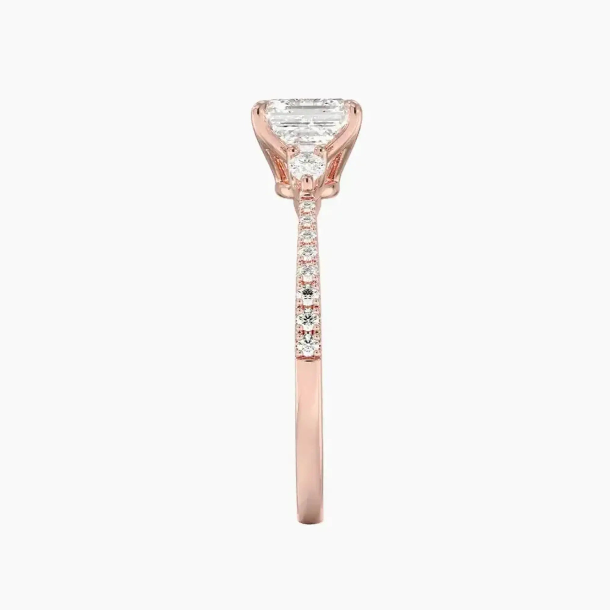 Calliope Pave Asscher Three Stone 1.5 Carat Lab Grown Diamond Engagement Ring in 18K Rose Gold