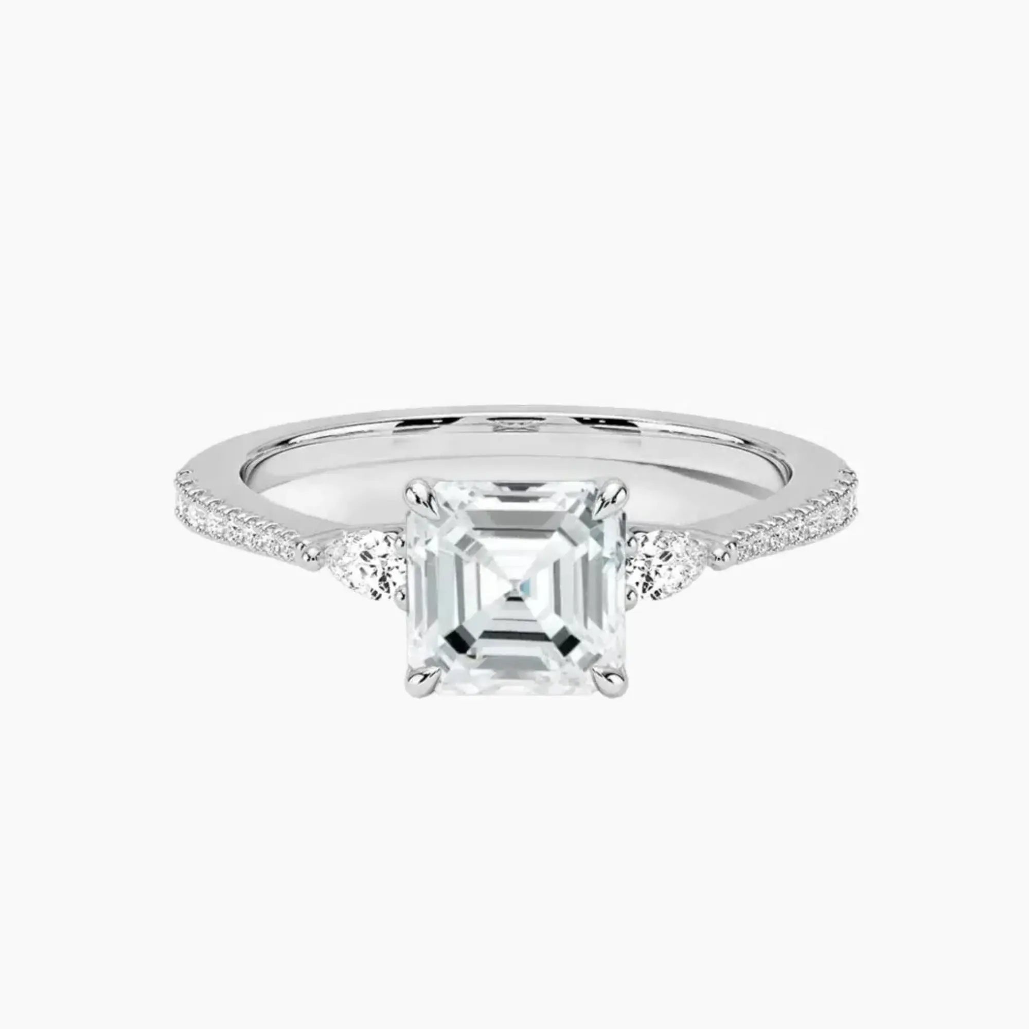 Calliope Pave Asscher Three Stone 1.5 Carat Lab Grown Diamond Engagement Ring in 18K Rose Gold