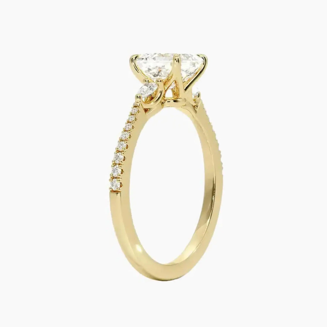 Calliope Pave Asscher Three Stone 1.5 Carat Lab Grown Diamond Engagement Ring in 18K Rose Gold