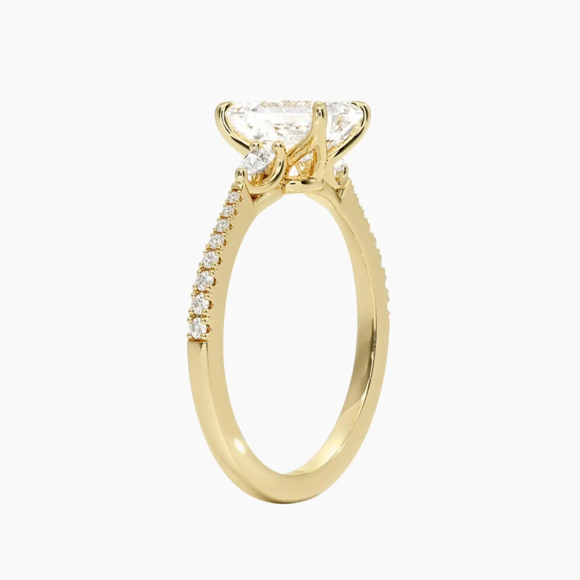 Calliope Pave Emerald Three Stone 1.5 Carat Lab Grown Diamond Engagement Ring in 18K Rose Gold