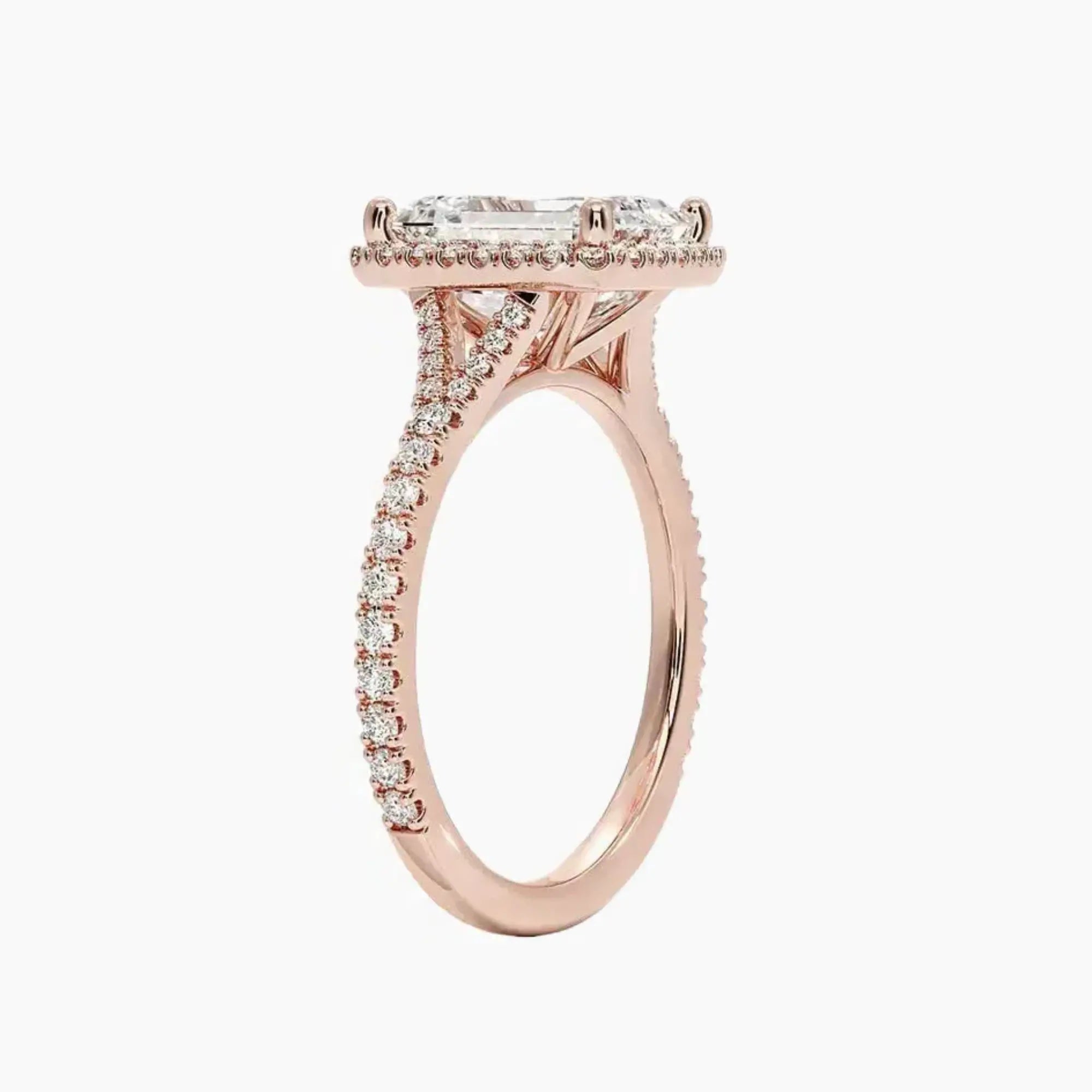 Lysandra Emerald Hidden Halo 1.5 Carat Lab Grown Diamond Engagement Ring in 18K Rose Gold