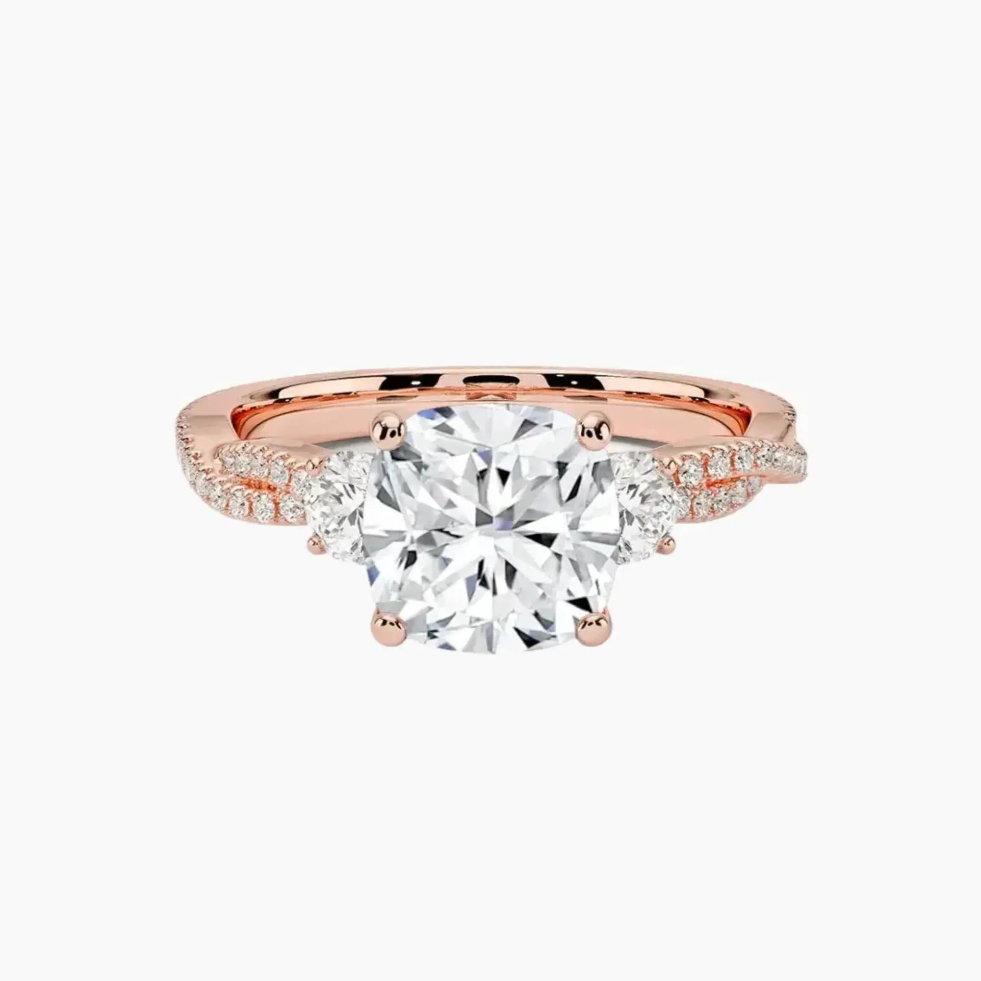 Calista Adorned Twisted Cushion Designer 1.5 Carat Lab Grown Diamond Engagement Ring in 18K Rose Gold