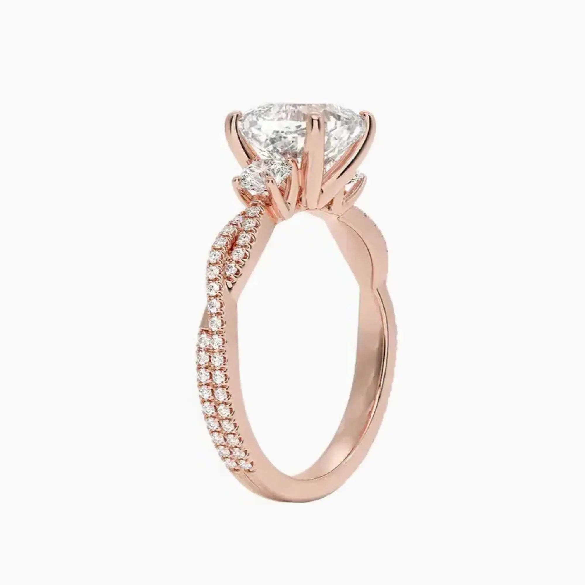 Calista Adorned Twisted Cushion Designer 1.5 Carat Lab Grown Diamond Engagement Ring in 18K Rose Gold