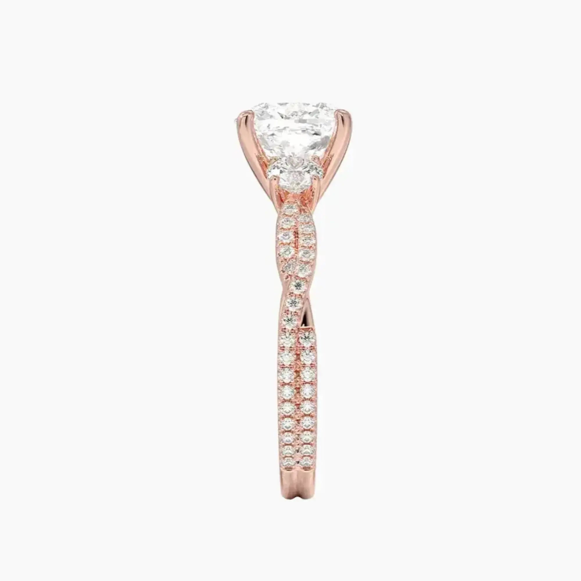 Calista Adorned Twisted Cushion Designer 1.5 Carat Lab Grown Diamond Engagement Ring in 18K Rose Gold