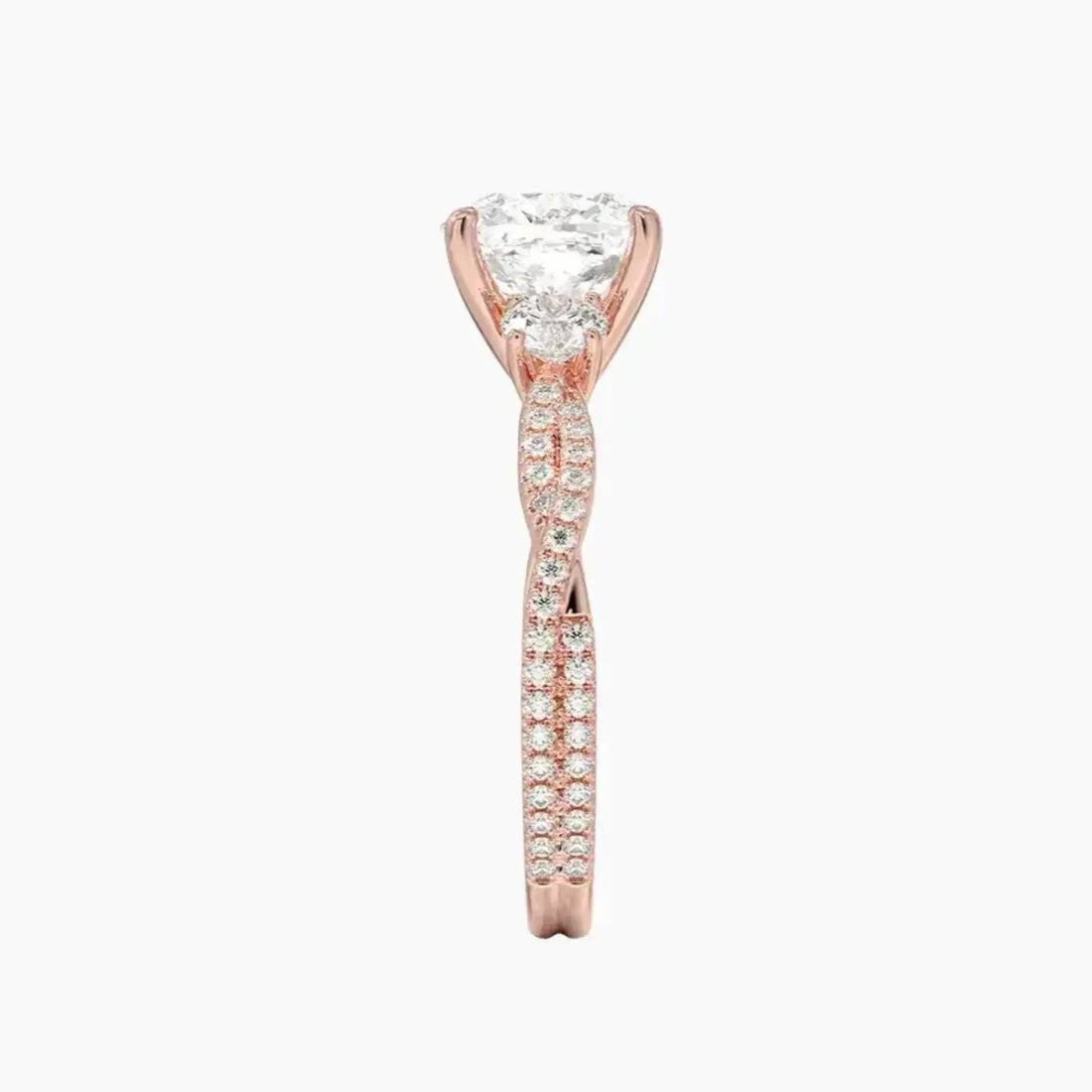 Calista Adorned Twisted Cushion Designer 1.5 Carat Lab Grown Diamond Engagement Ring in 18K Rose Gold