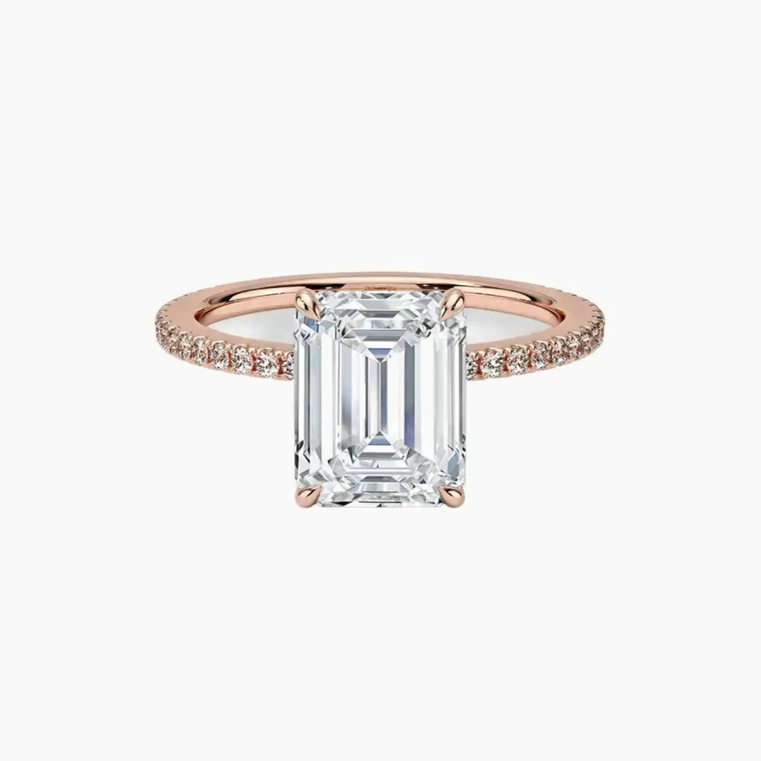 Daisy 5 Carat Emerald Cut Hidden Halo Lab Grown Diamond Ring in Silver - View 4