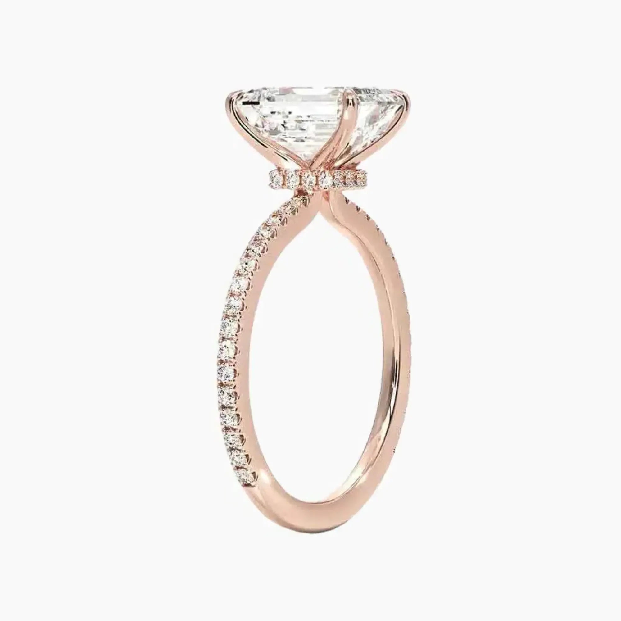 Daisy 3.5 Carat Emerald Cut Hidden Halo Lab Grown Diamond Ring in 18K Yellow Gold - View 8