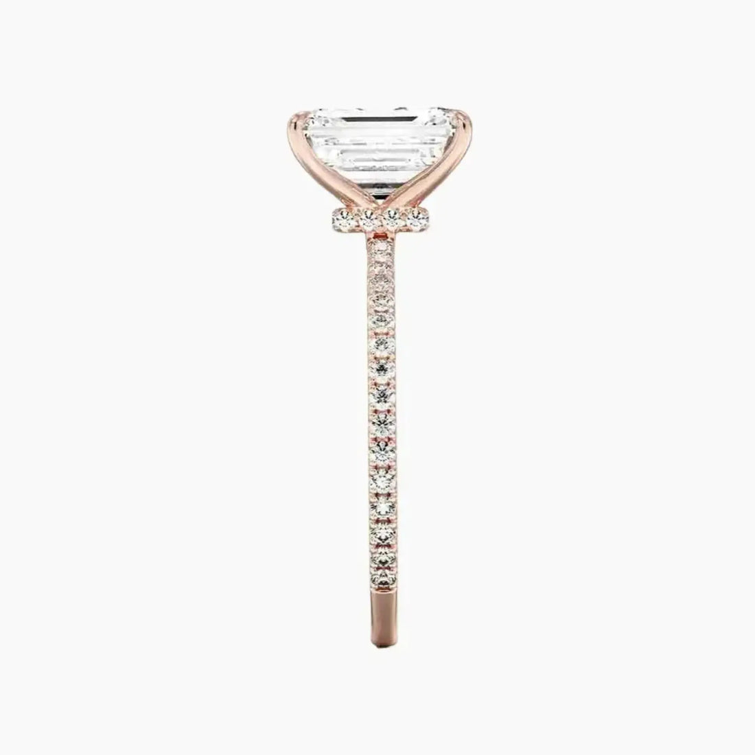 Daisy 2 Carat Emerald Cut Hidden Halo Lab Grown Diamond Ring in Silver - View 6