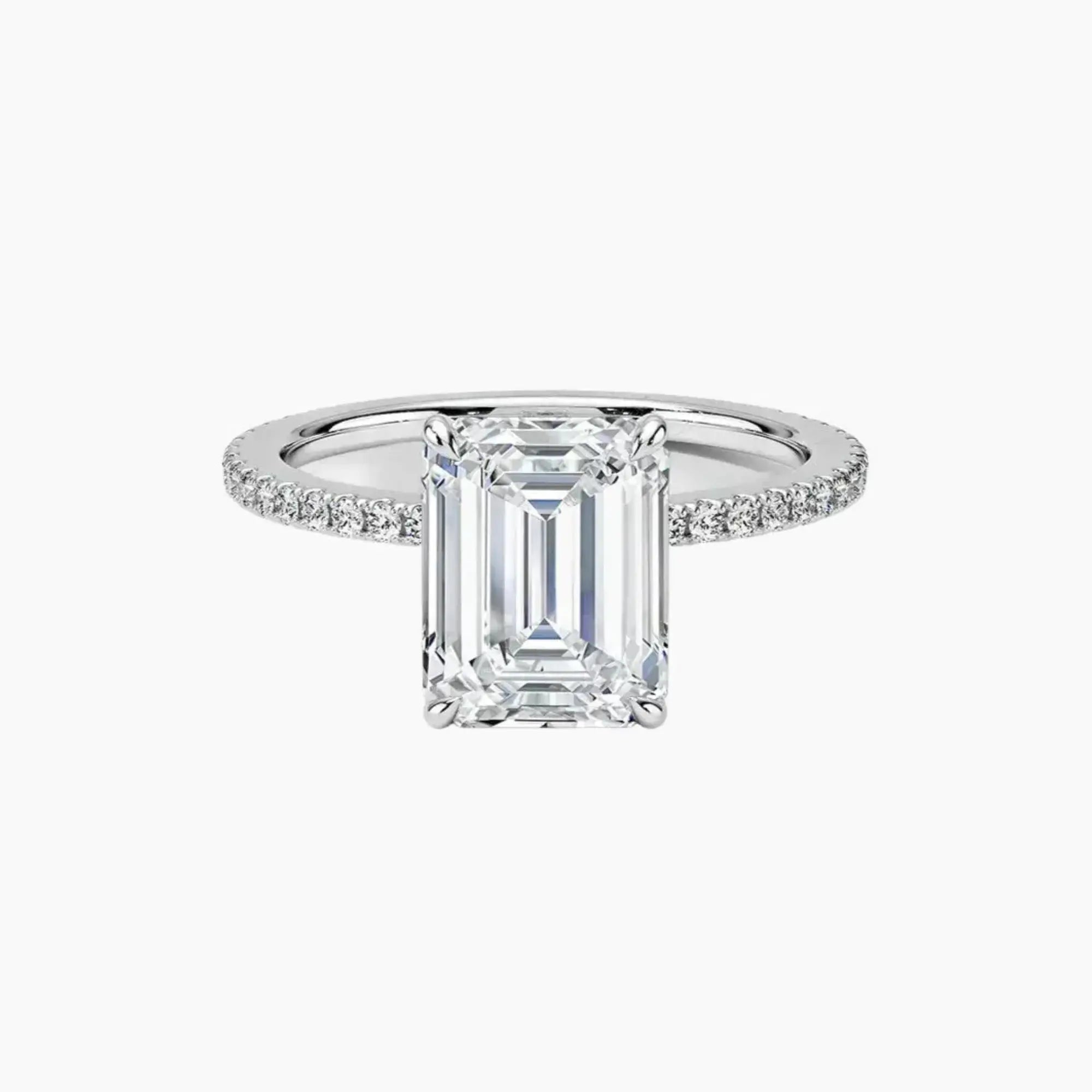 Daisy 3 Carat Emerald Cut Hidden Halo Lab Grown Diamond Ring in Silver